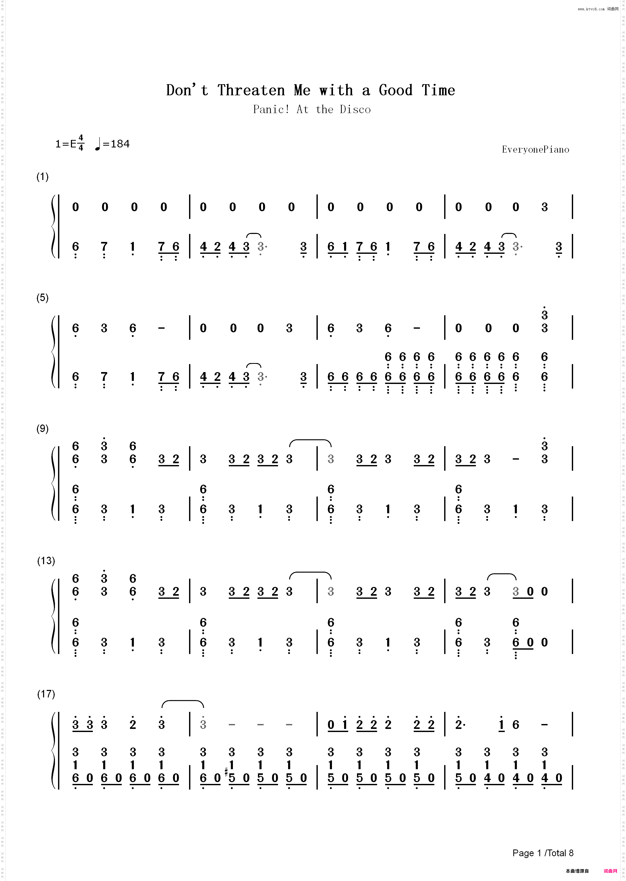 Dont Threaten Me with a Good Time-Panic at the Disco_简谱版