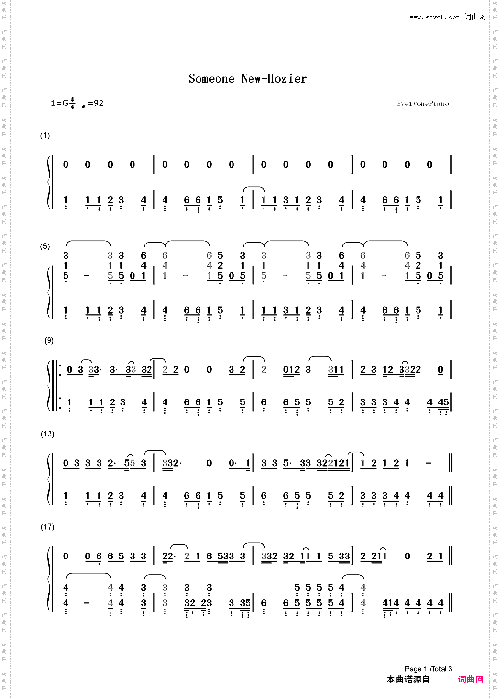 Someone New-Hozier_简谱版