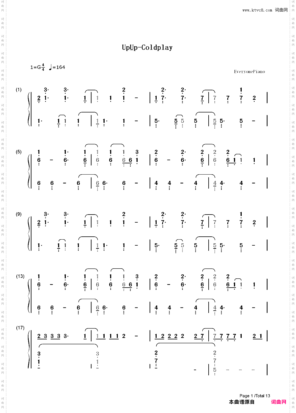 Up and Up-Coldplay_简谱版