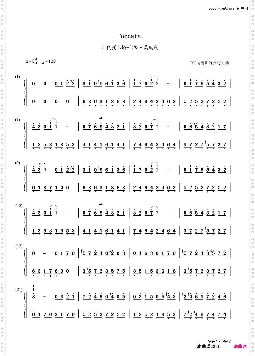 泪的托卡塔-Toccata-保罗·莫里哀_简谱版