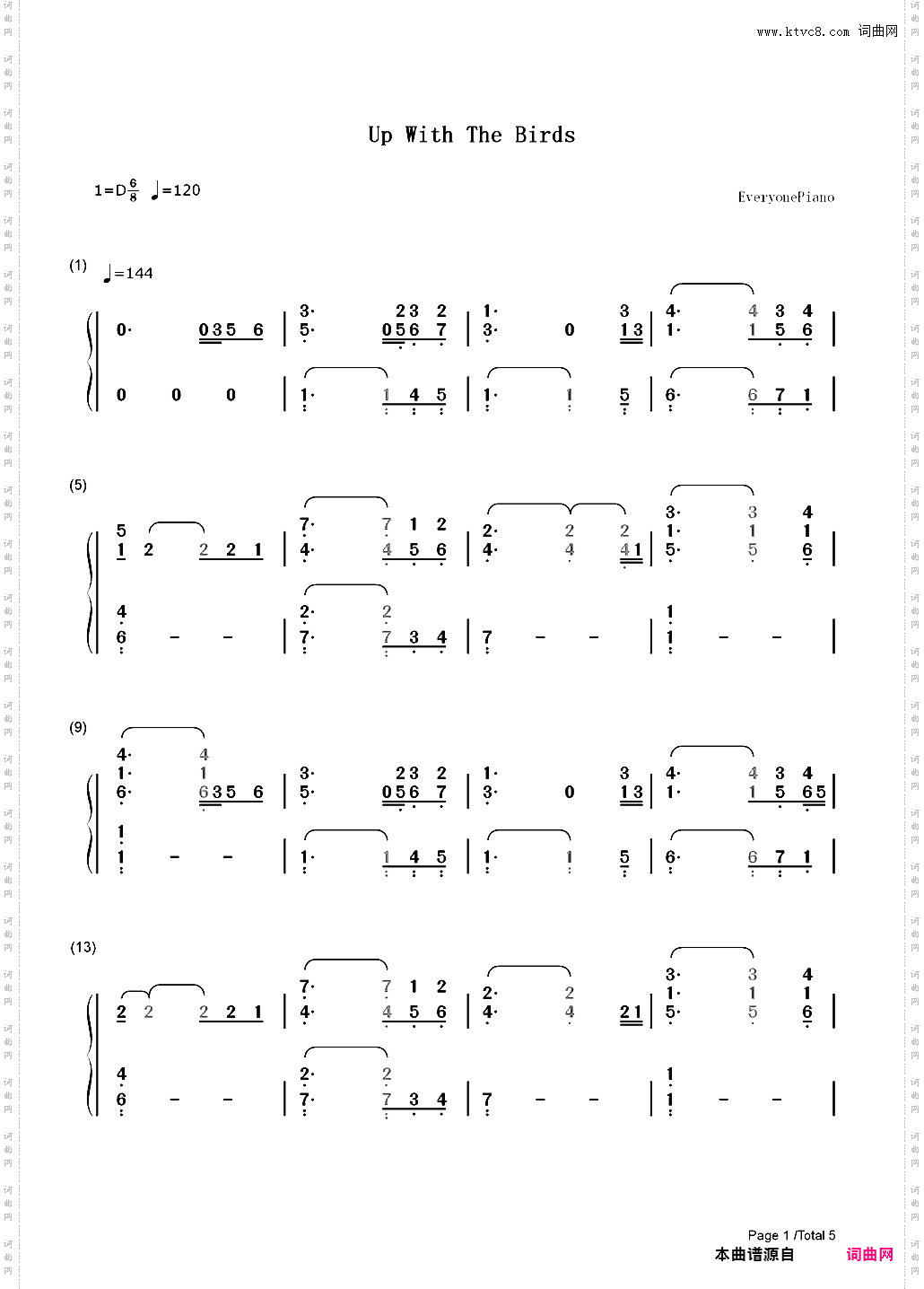 Up with the Birds-Coldplay_简谱版