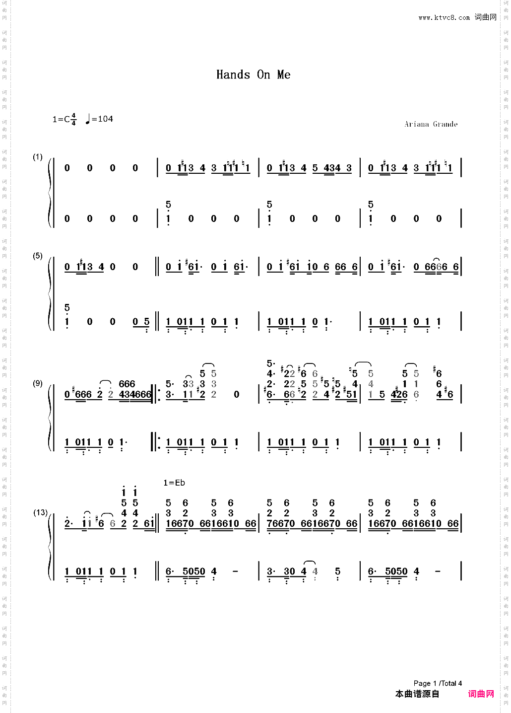 Hands on Me-Ariana Grande_简谱版