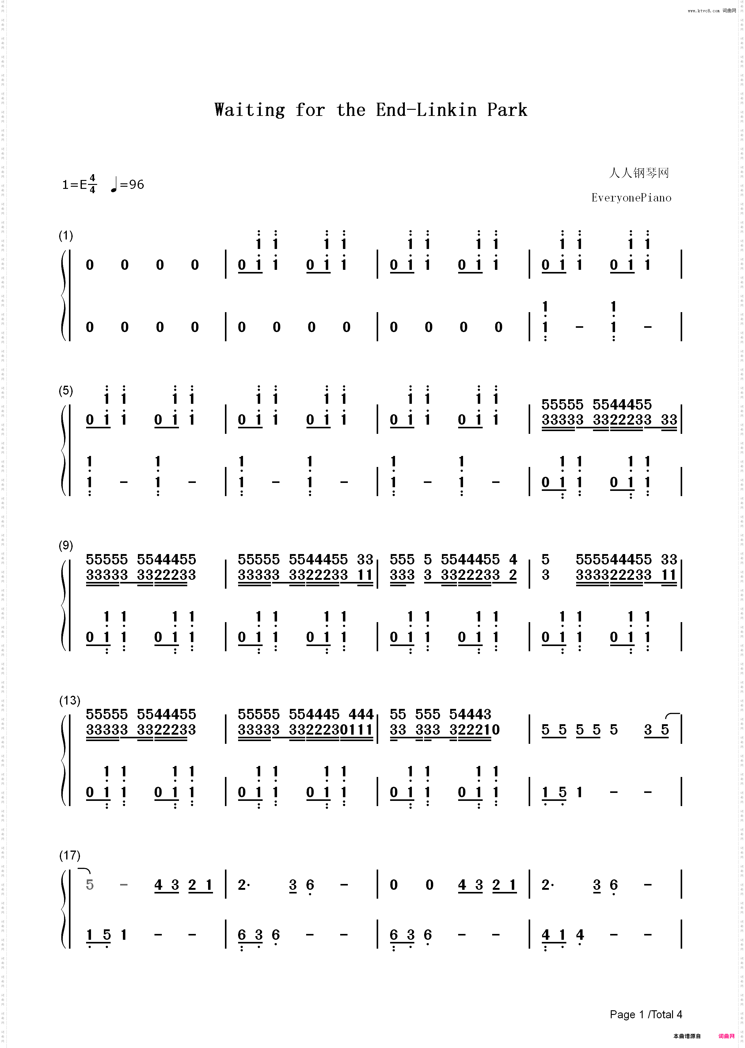Waiting for the End-Linkin Park_简谱版