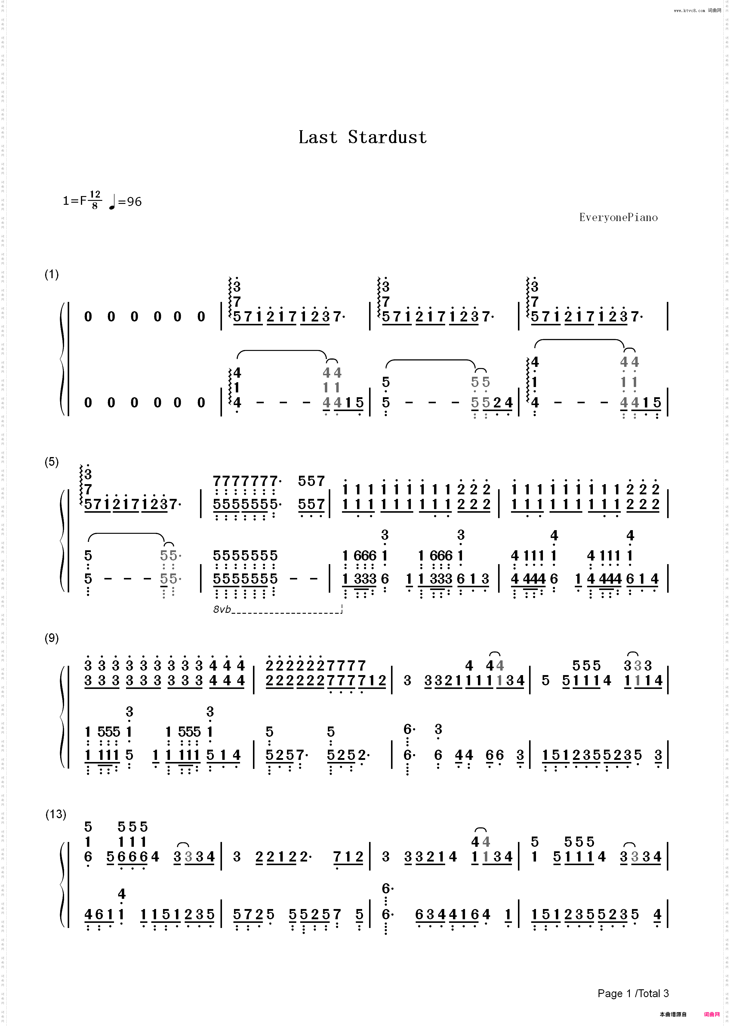 Last Stardust-Fate/stay night Unlimited Blade Works插曲_简谱版