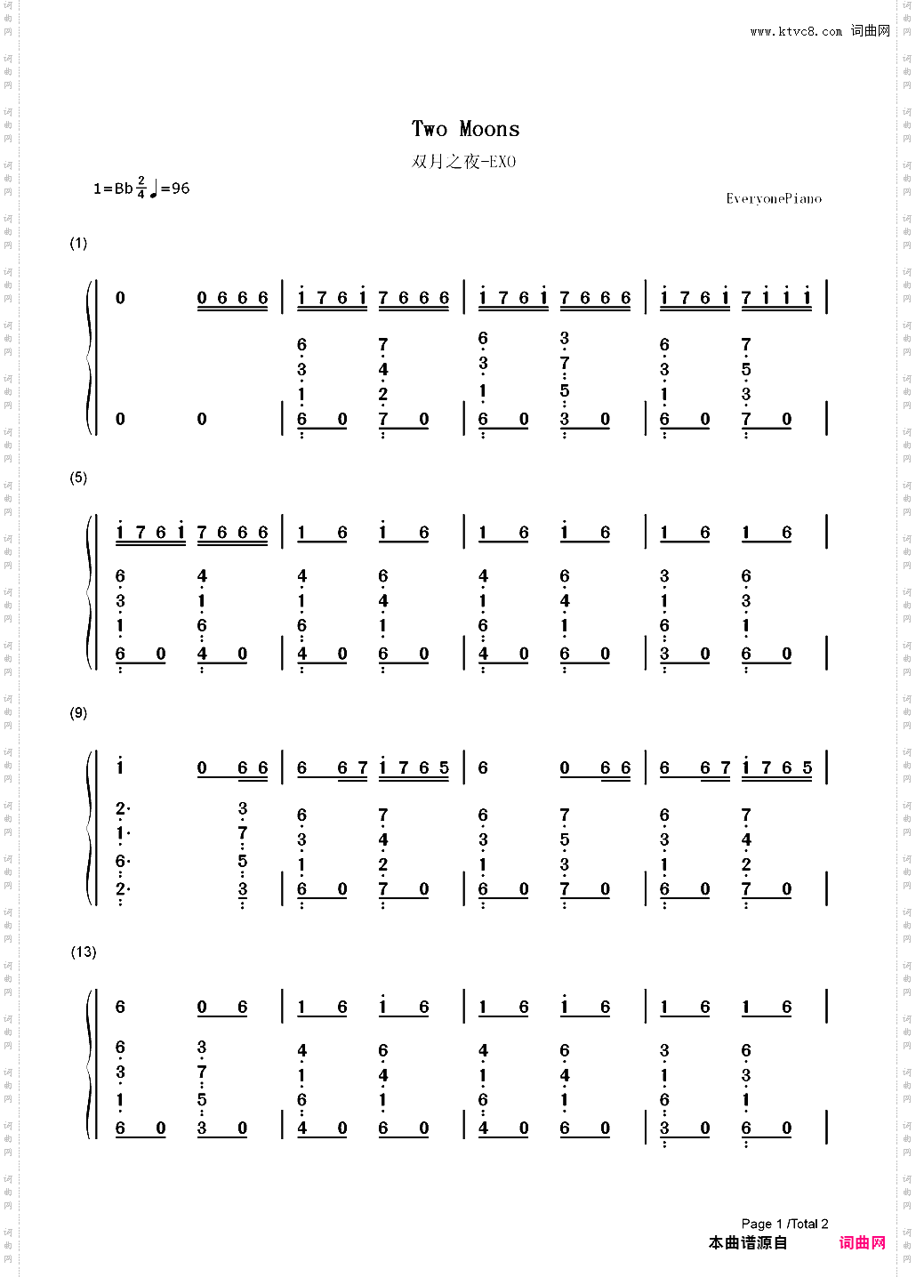双月之夜-Two Moons_简谱版