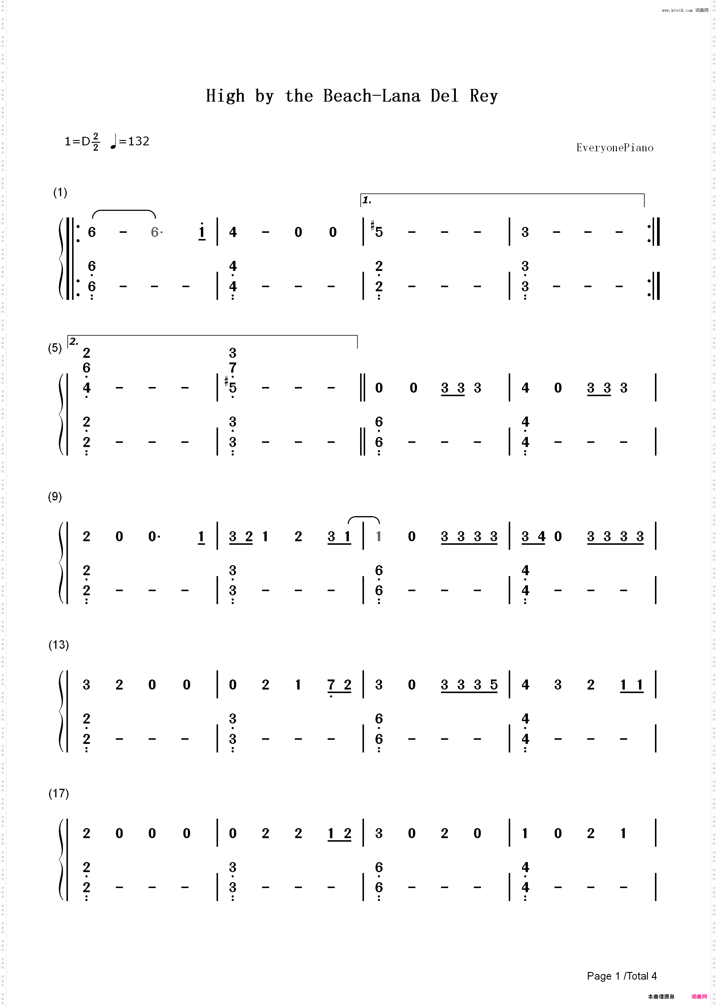 High by the Beach-Lana Del Rey_简谱版