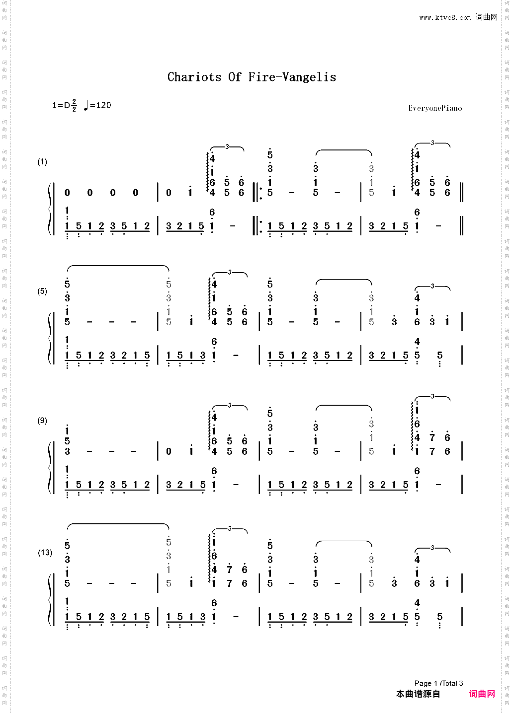 Chariots of Fire-火战车OST_简谱版