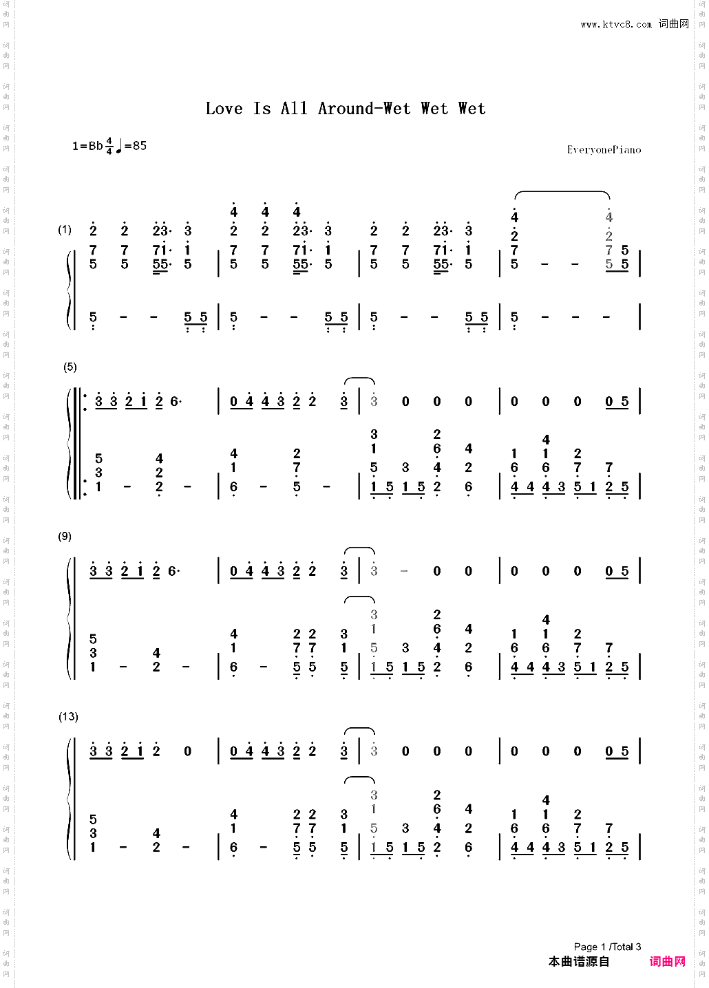 Love Is All Around-Wet Wet Wet_简谱版
