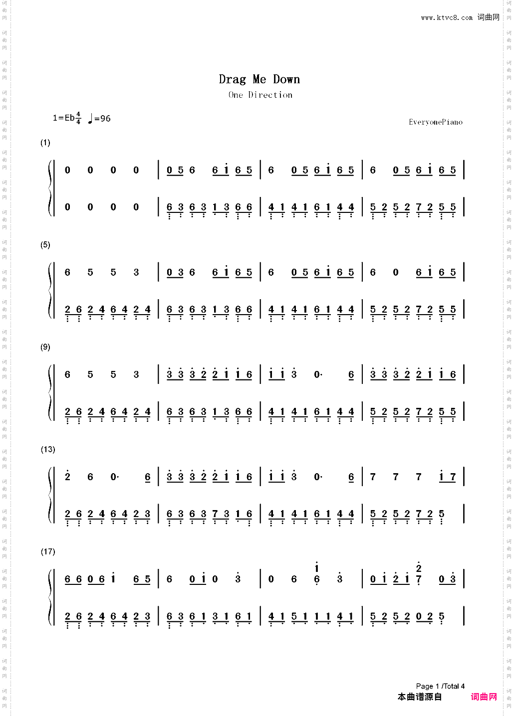 Drag Me Down-One Direction_简谱版