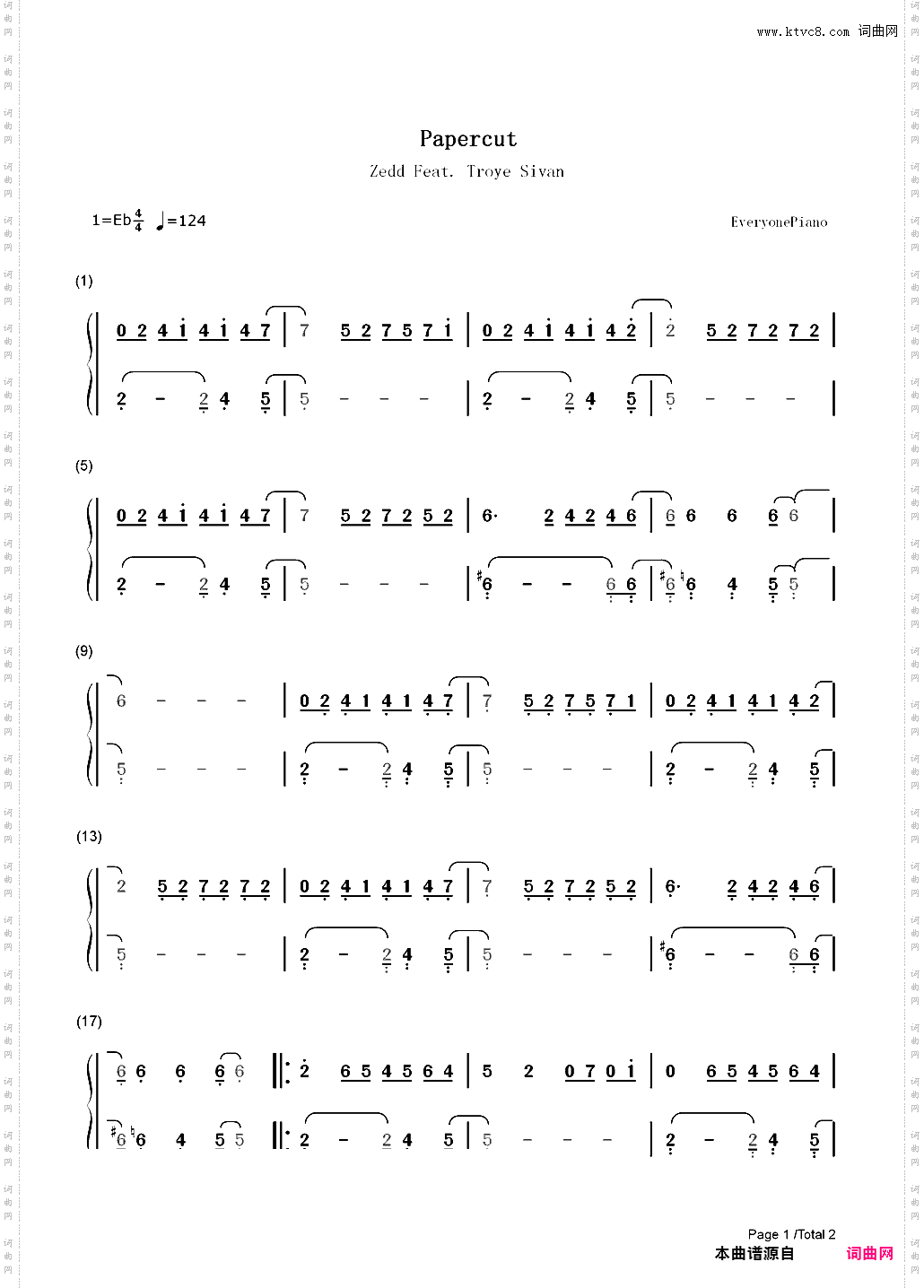 Papercut-Zedd & Troye Sivan_简谱版