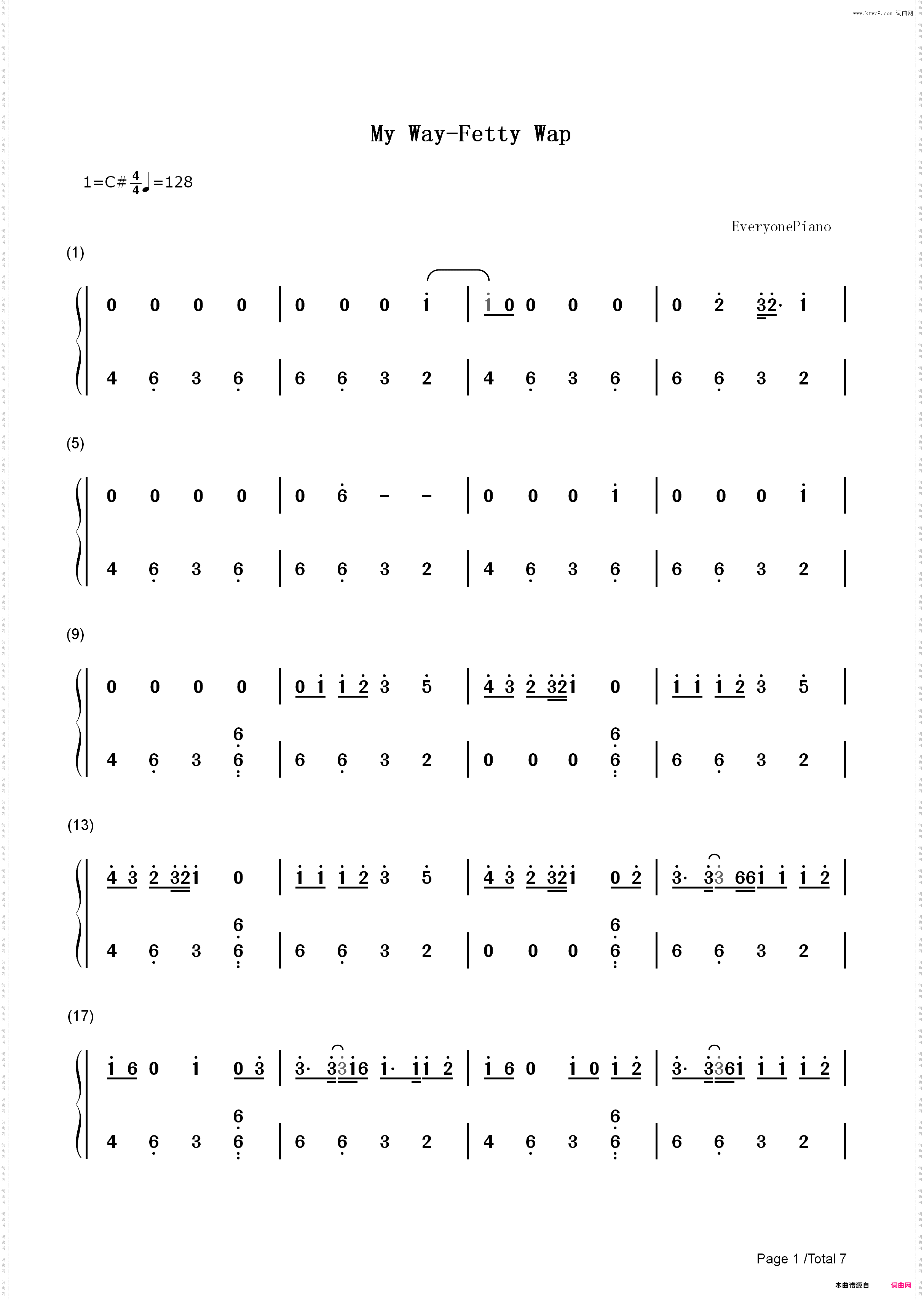 My Way-Fetty Wap_简谱版