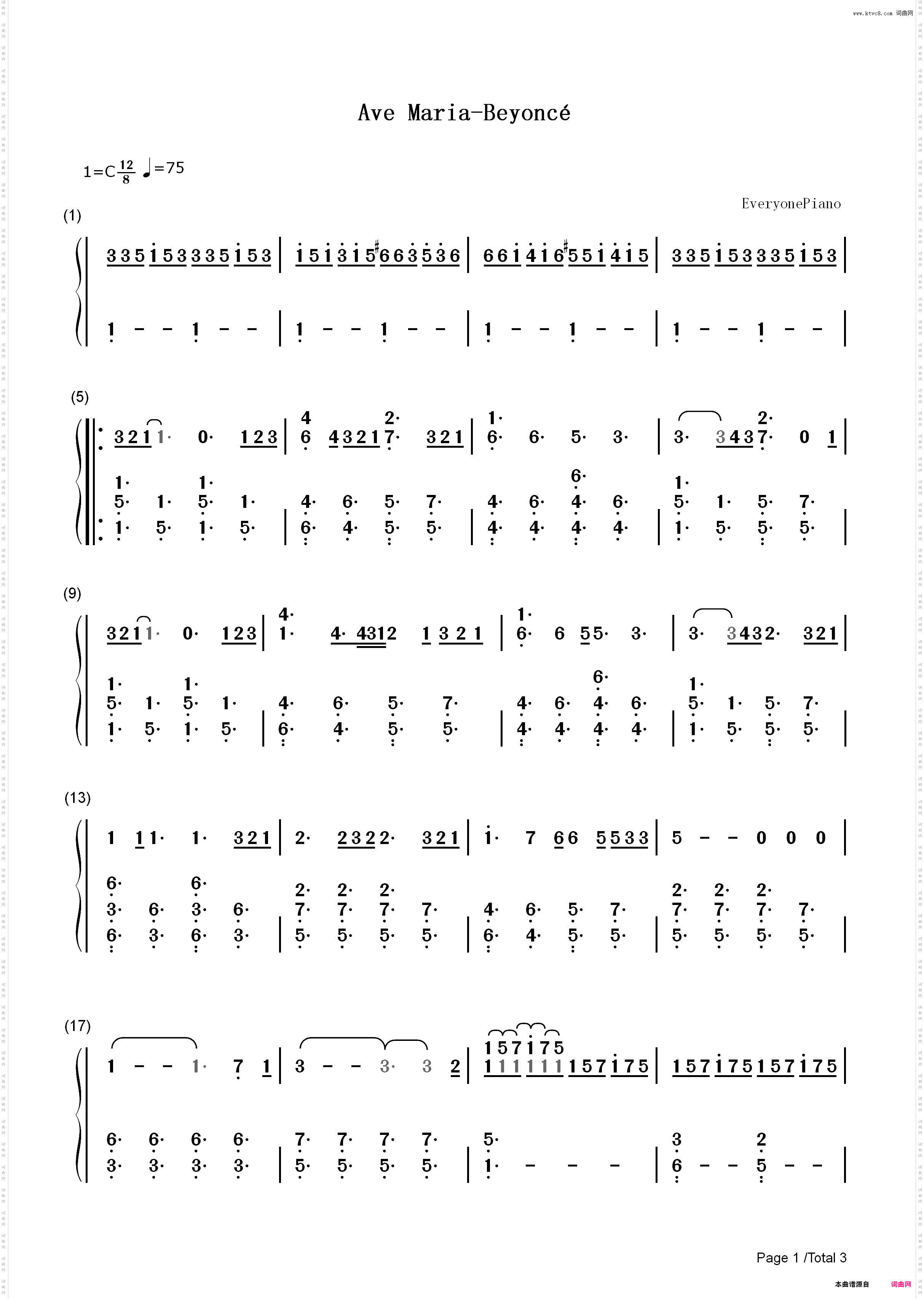 Ave Maria-Beyoncé_简谱版