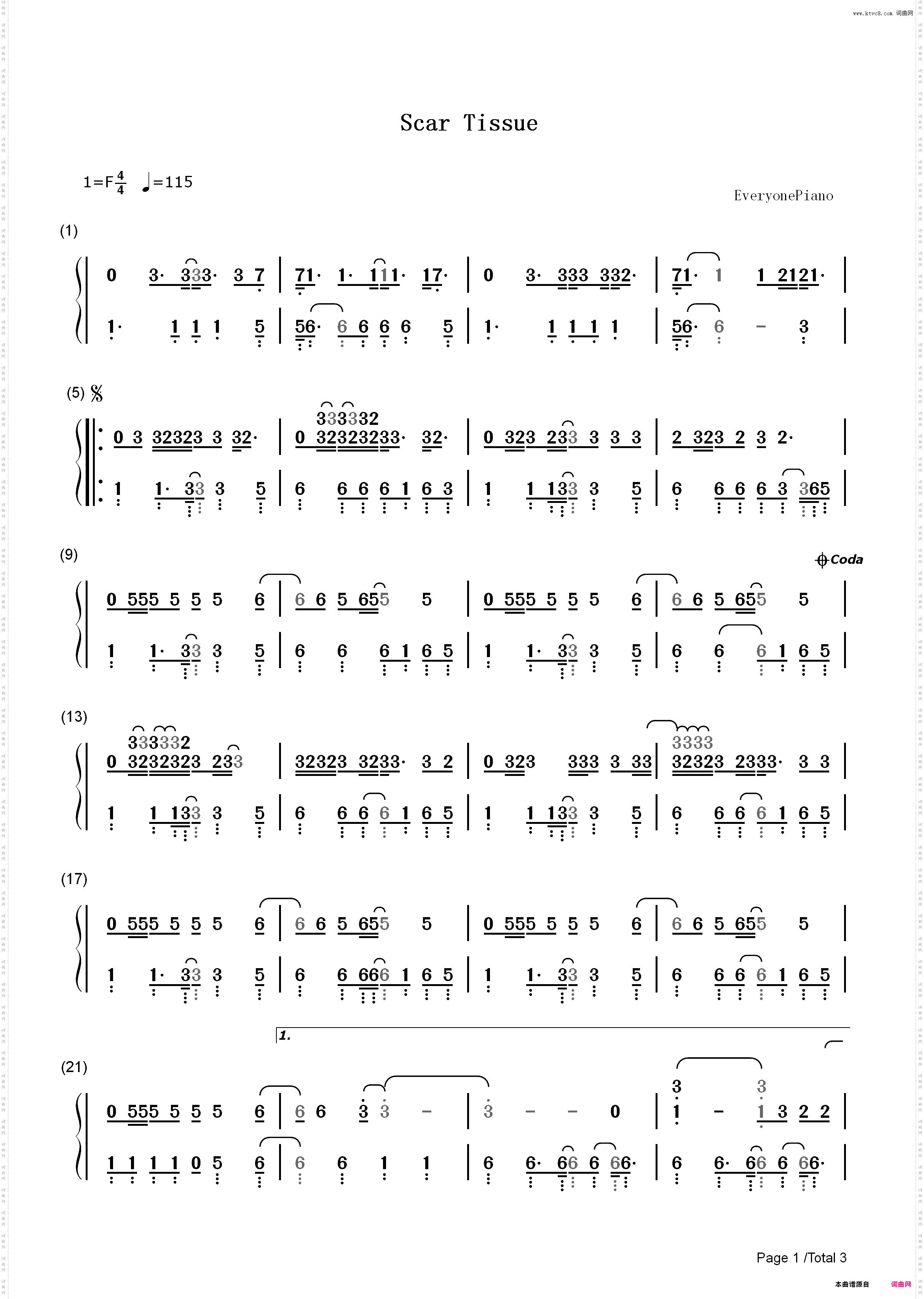 Scar Tissue-Red Hot Chili Peppers_简谱版