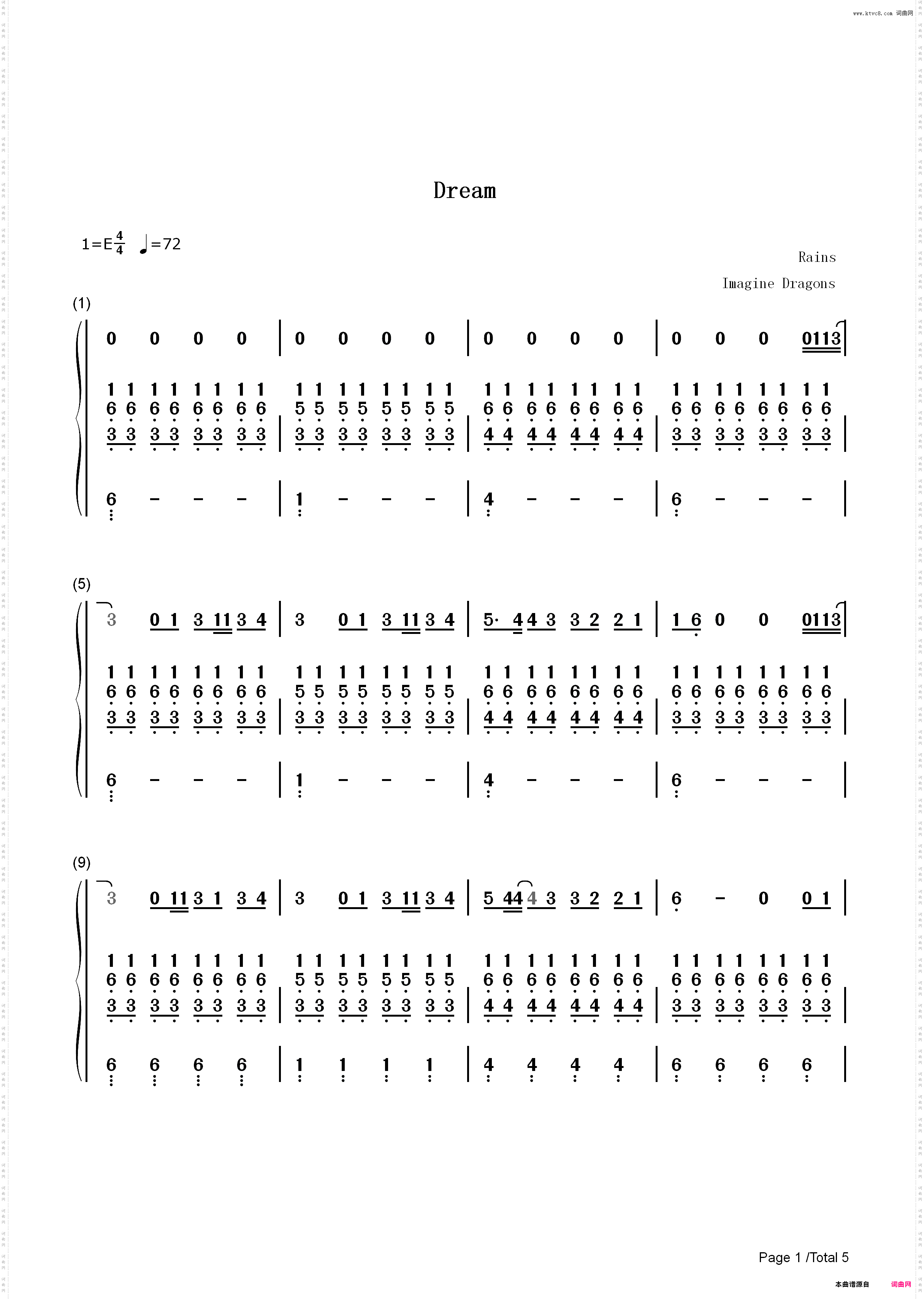 Dream-Imagine Dragons_简谱版