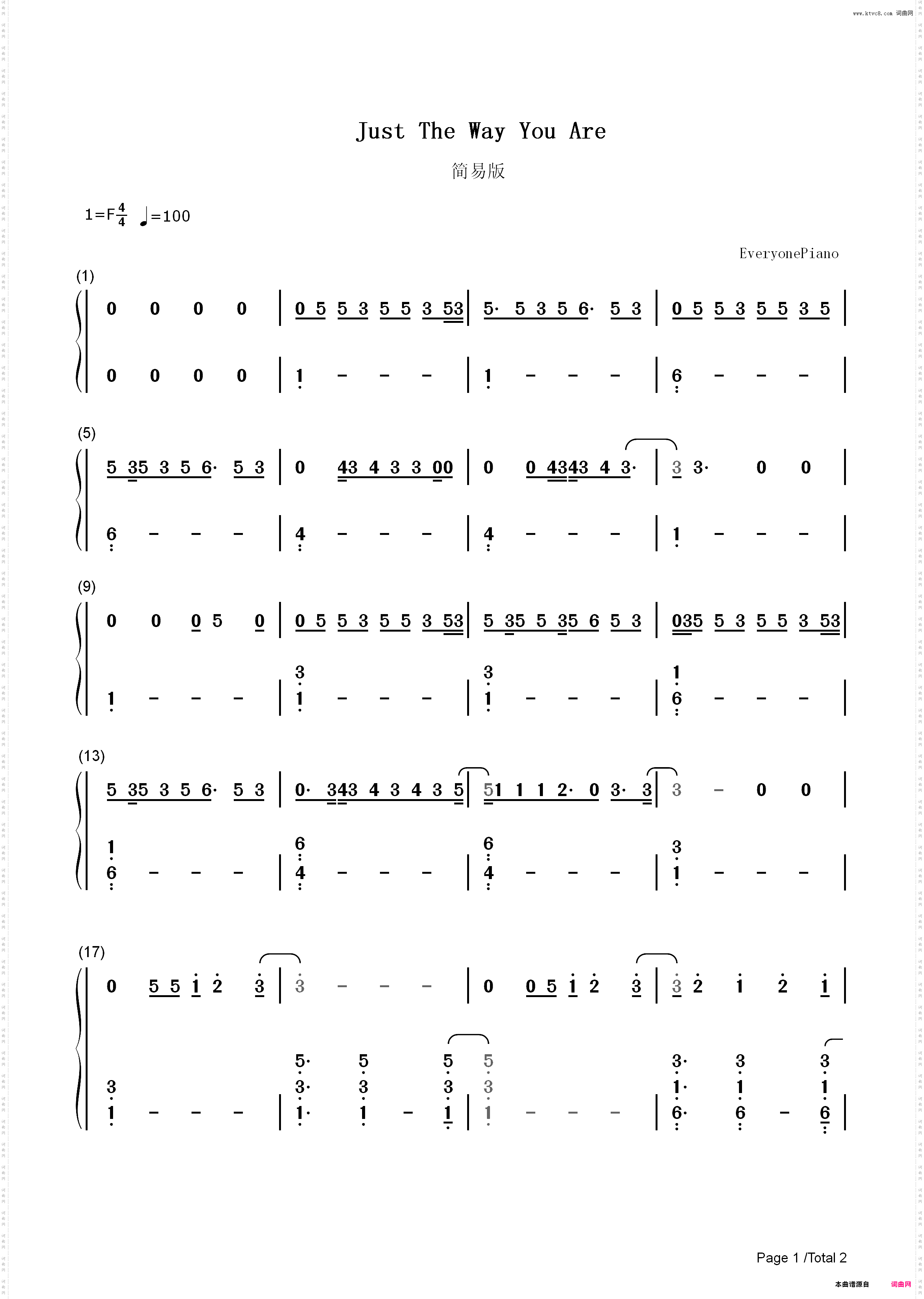 Just The Way You Are-简单版_简谱版