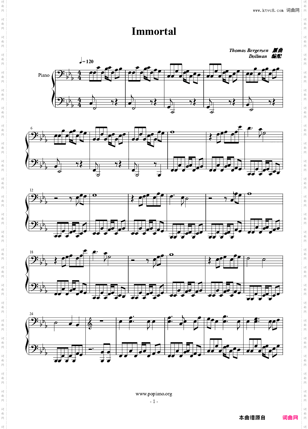 Immortal钢琴版