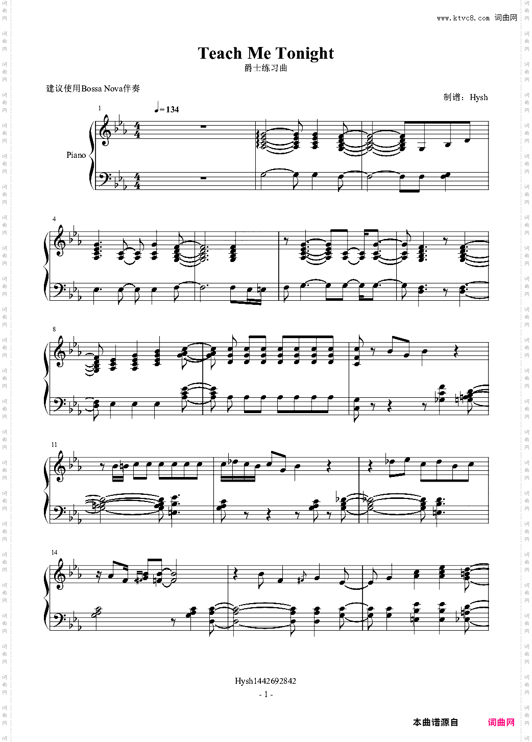 【爵士练习曲】Teach me tonight