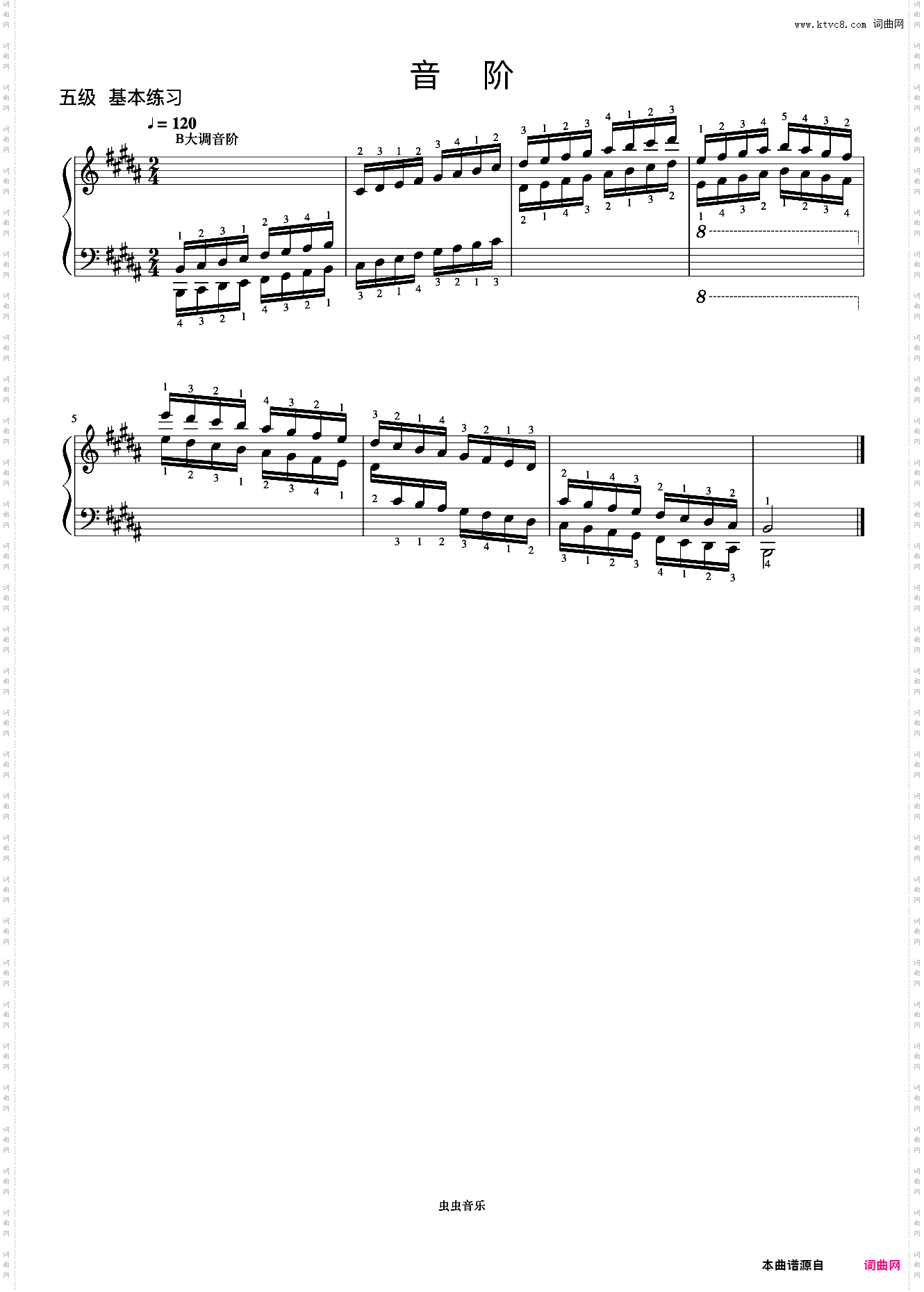 6级 B大调音阶《中央院钢琴考级曲目 1-6级》