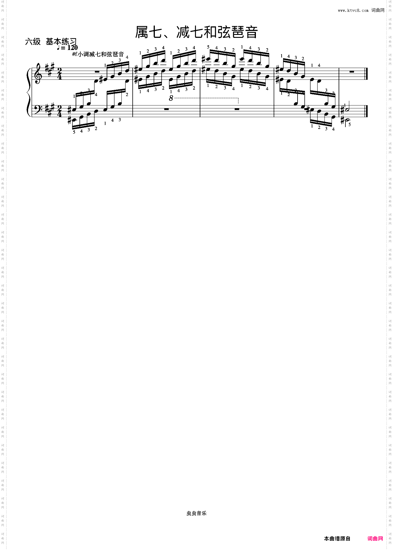 《中央院钢琴考级曲目 1-6级》6级 #f小调减七和弦琶音