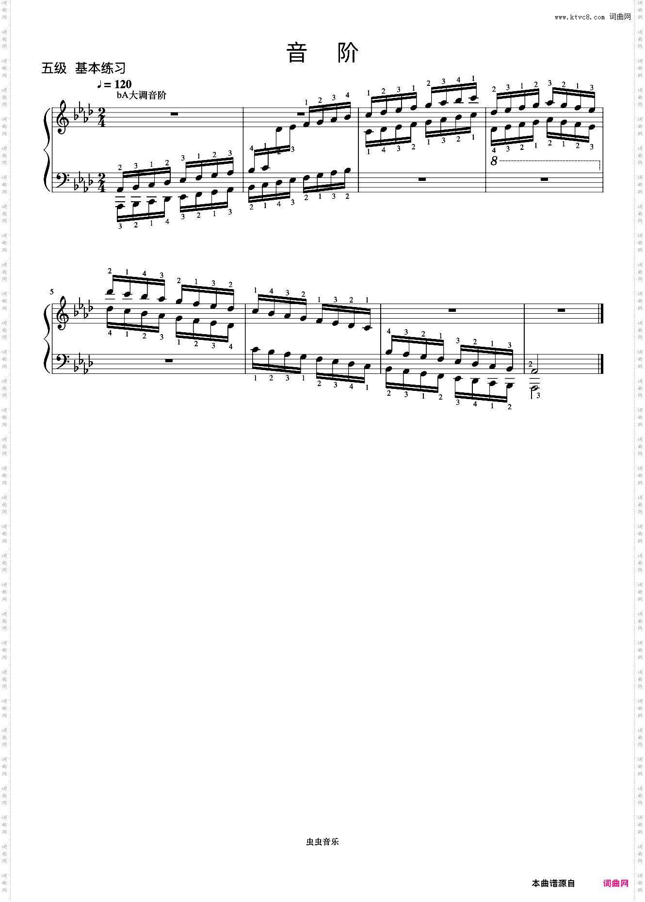 6级 降A大调音阶《中央院钢琴考级曲目 1-6级》