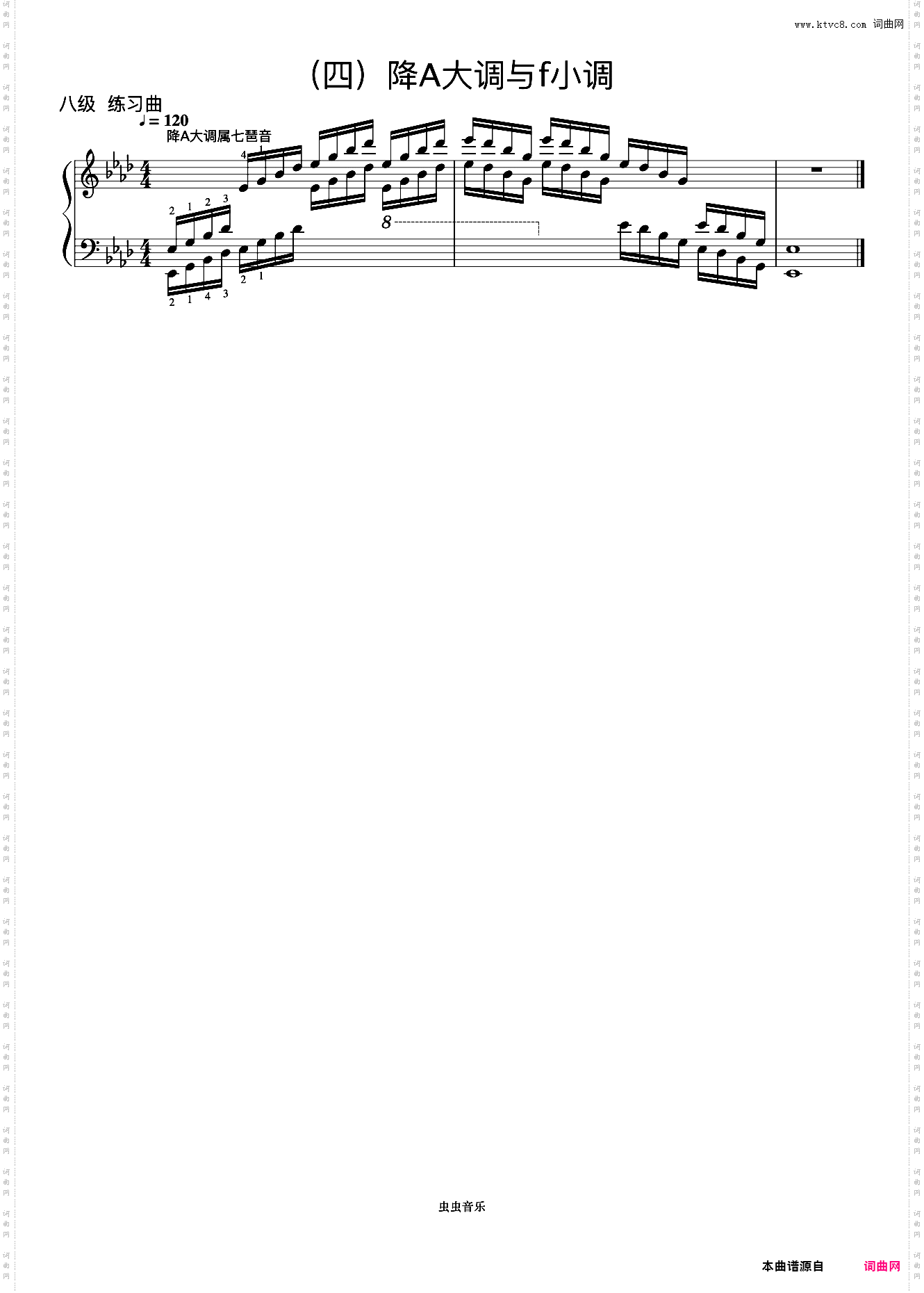 8级 降A大调属七琶音《音协钢琴考级曲目 6-8级》