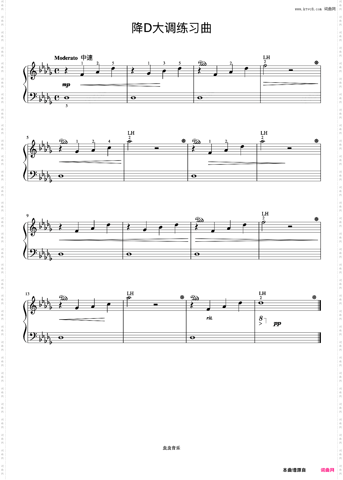 降D大调练习曲《约翰汤普森 简易钢琴教程 4》