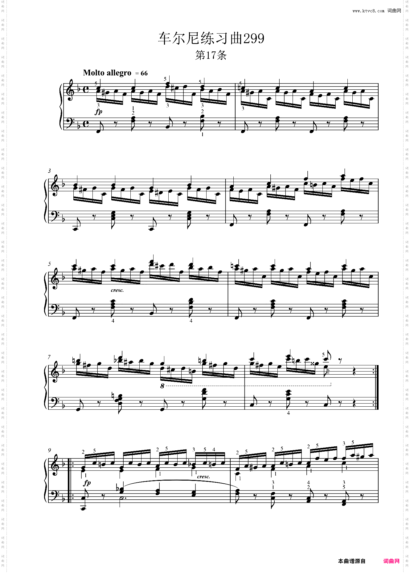 车尔尼299，No17