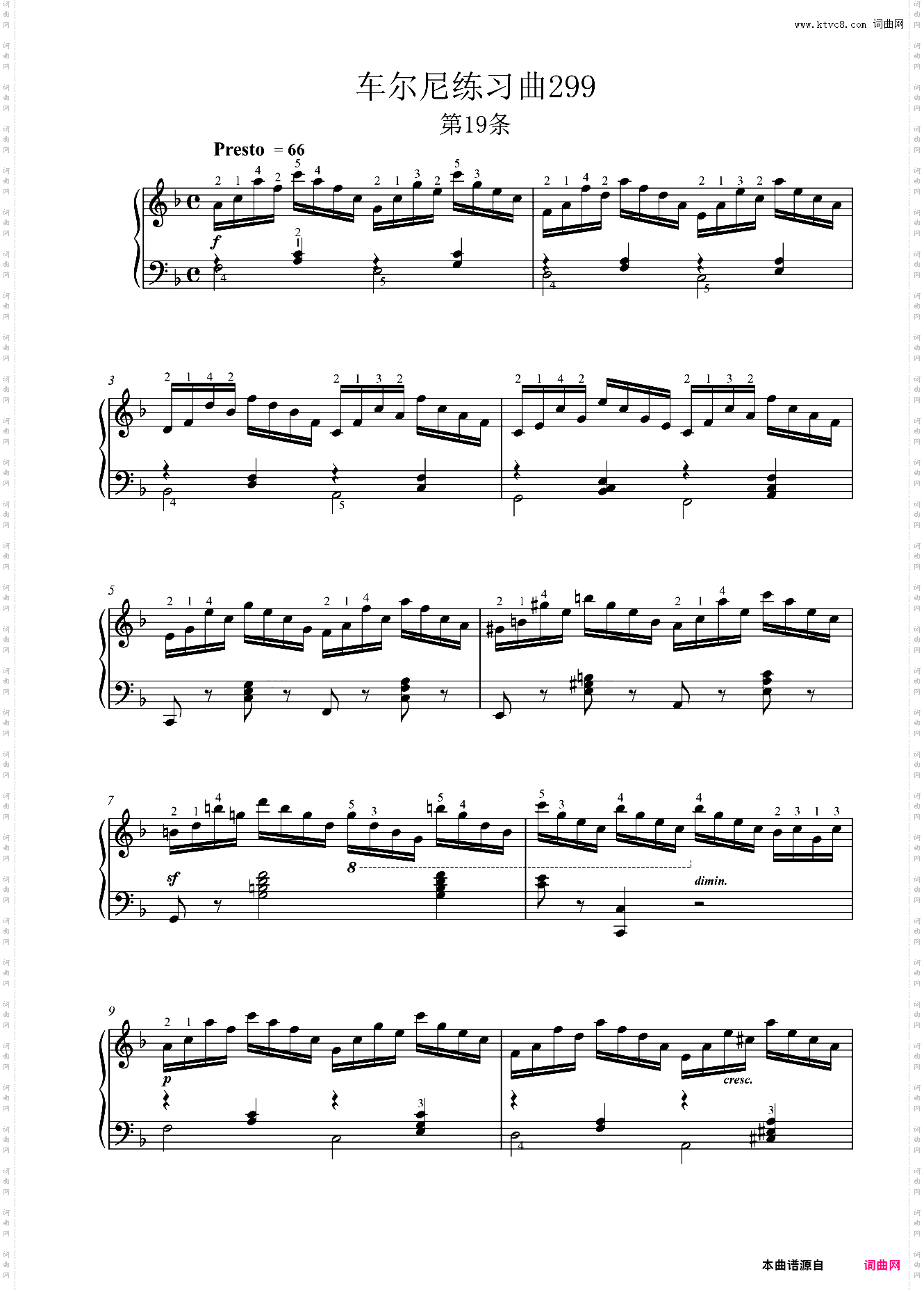 车尔尼299，No19