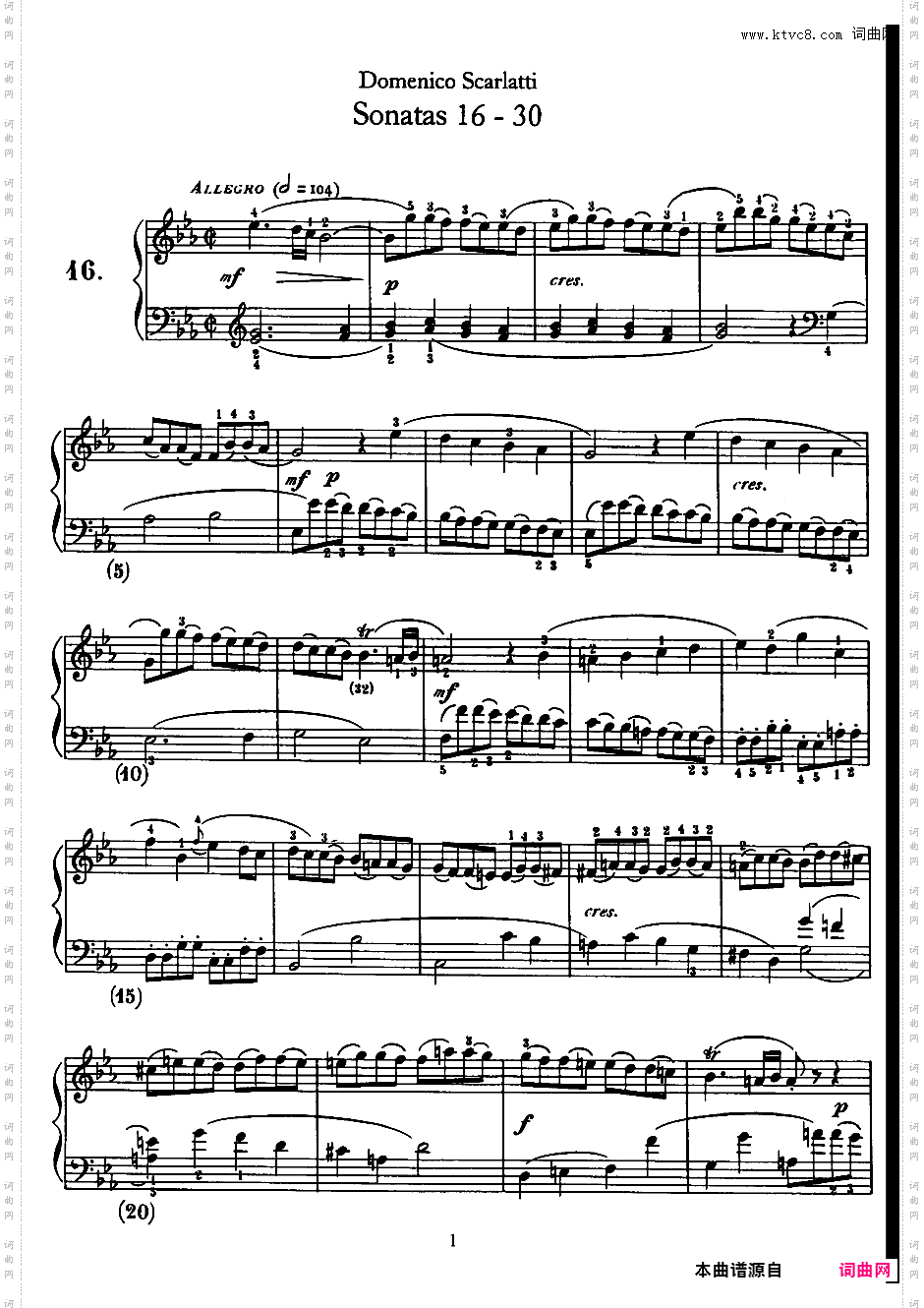 500首钢琴奏鸣曲共33册Scarlatti Sonatas 016-030