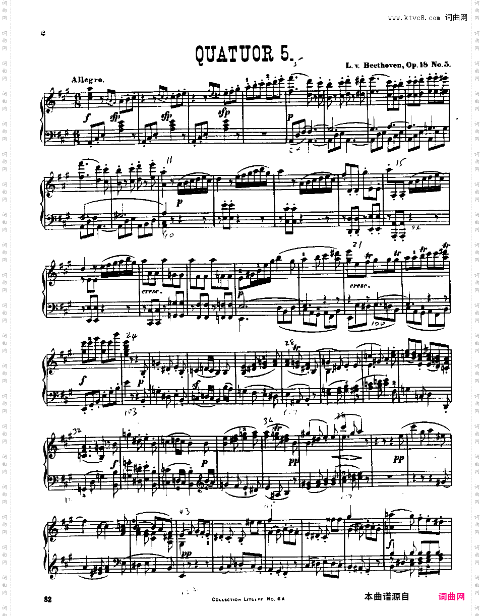 A大调第五弦乐四重奏 String Quartet No·5 in A Major Op·18-5