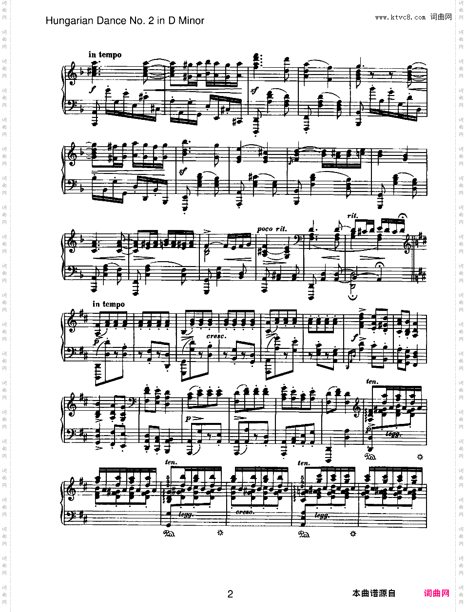 10首匈牙利舞曲 独奏版Brahms Hungarian Dance #02 in d solo