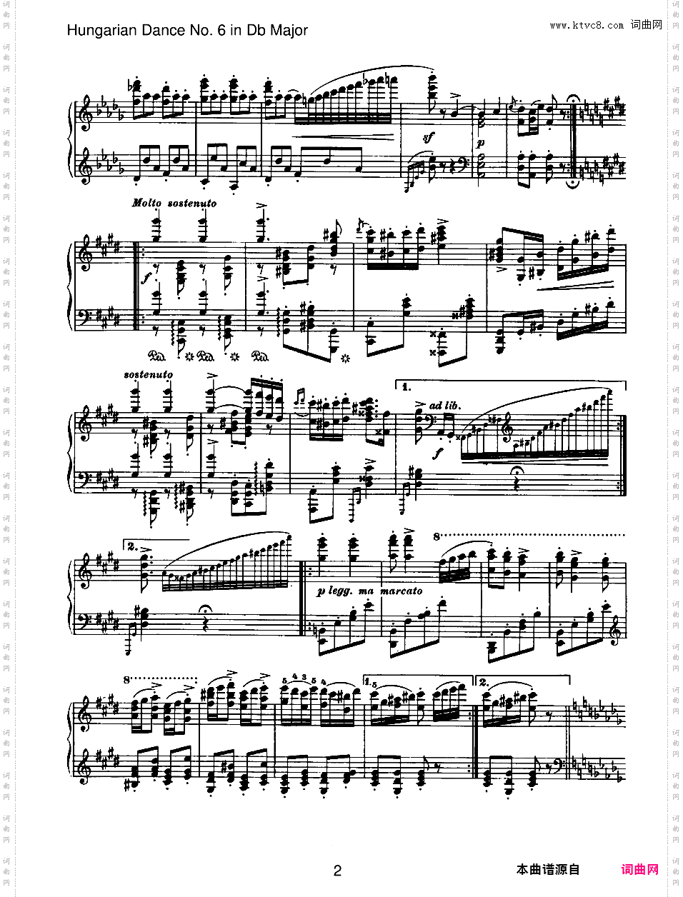 10首匈牙利舞曲 独奏版Brahms Hungarian Dance #06 in Db solo