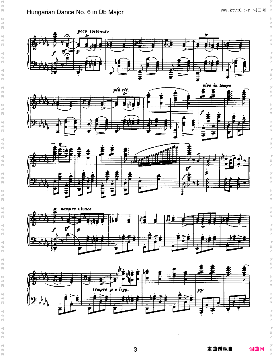 10首匈牙利舞曲 独奏版Brahms Hungarian Dance #06 in Db solo