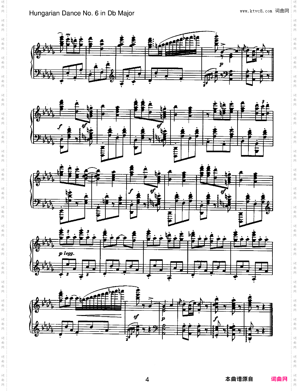 10首匈牙利舞曲 独奏版Brahms Hungarian Dance #06 in Db solo