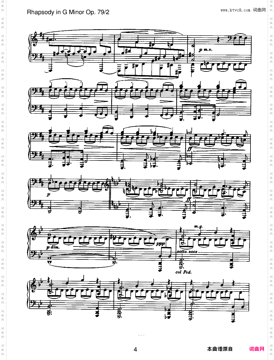 两首狂想曲 2 Rhapsodies Op·79Brahms op079n2 Rhapsody in g