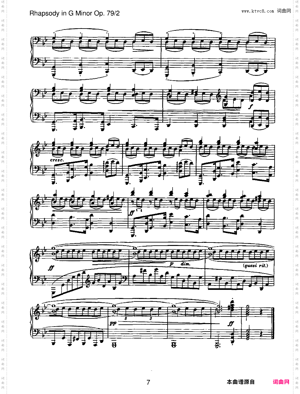 两首狂想曲 2 Rhapsodies Op·79Brahms op079n2 Rhapsody in g