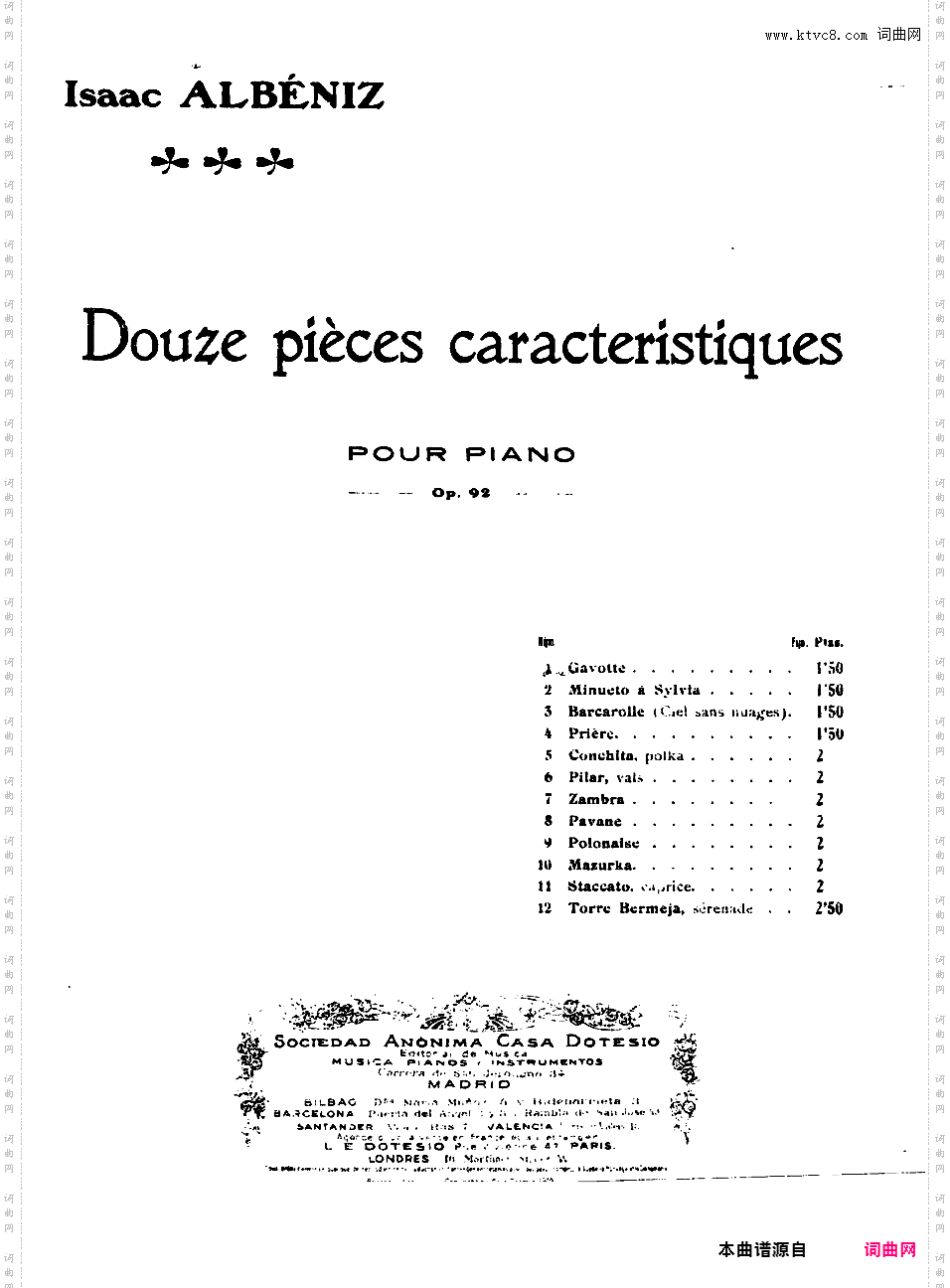 12首个性小品 Douze Pieces Caracteristiques Op·92Albeniz·-·op·92-1·-·Gavotte
