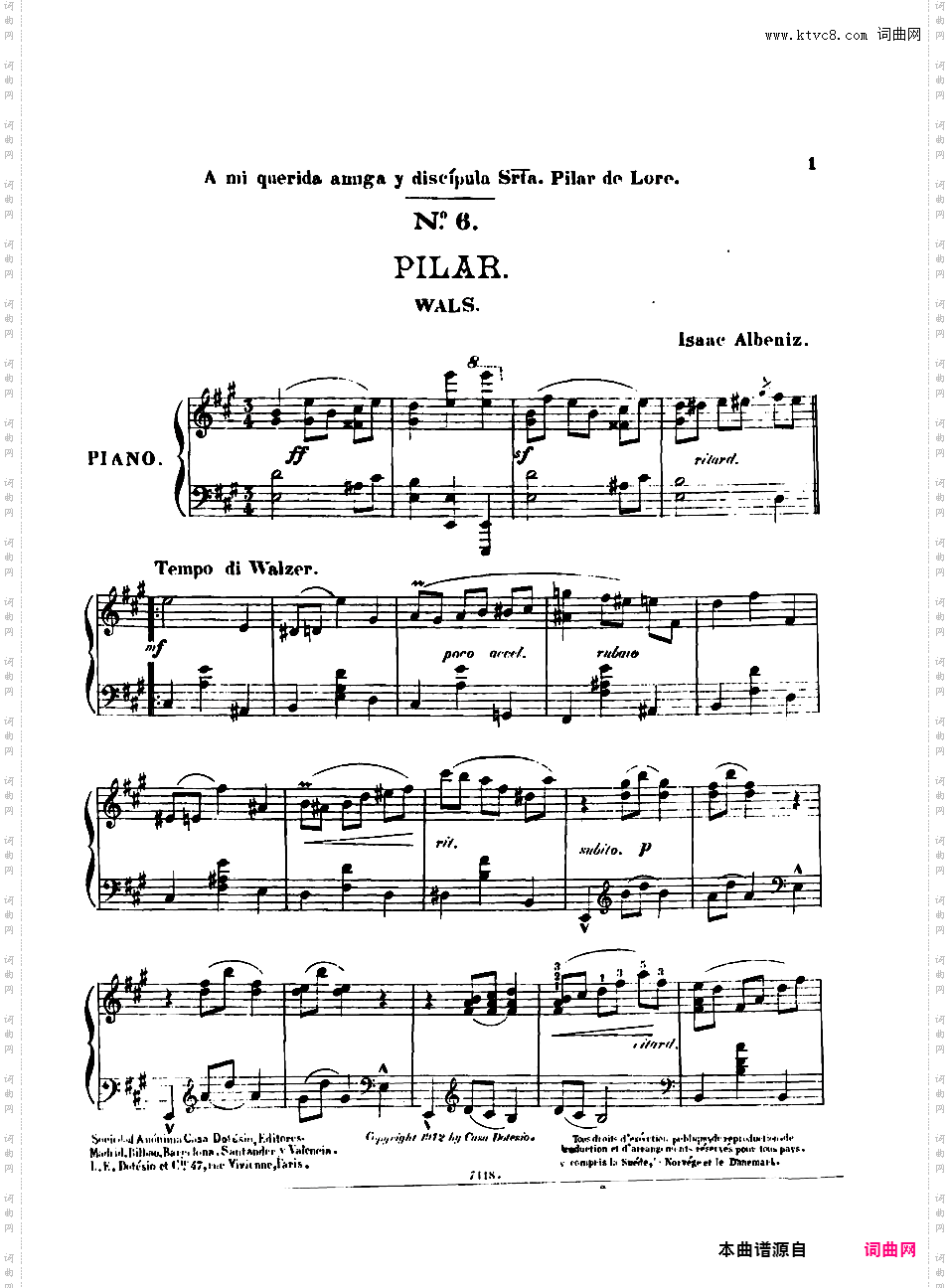 12首个性小品 Douze Pieces Caracteristiques Op·92Albeniz·-·op·92-6·-·Pilars-Vals