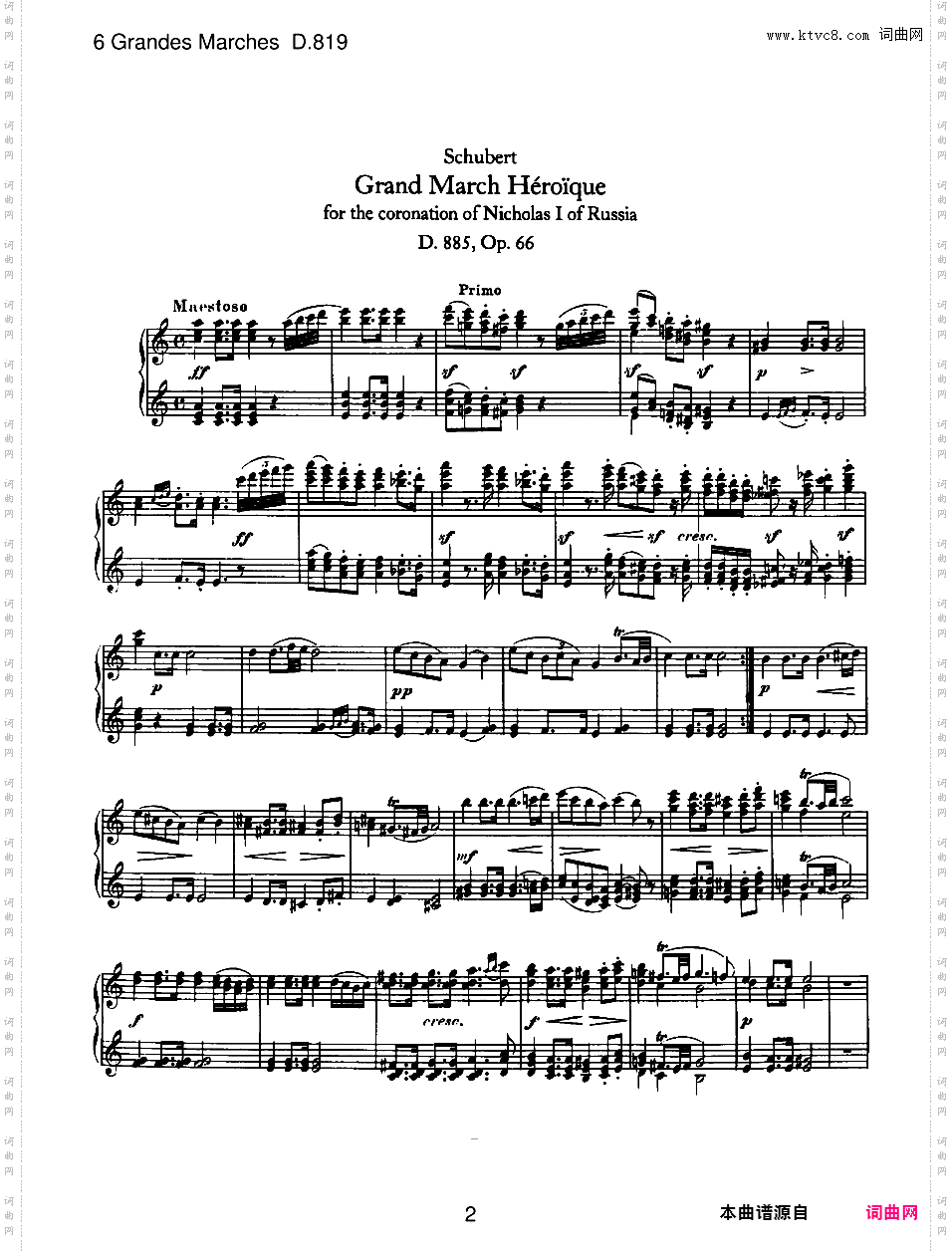 6首大型进行曲 Six Grand Marches D·819 - 四手联弹