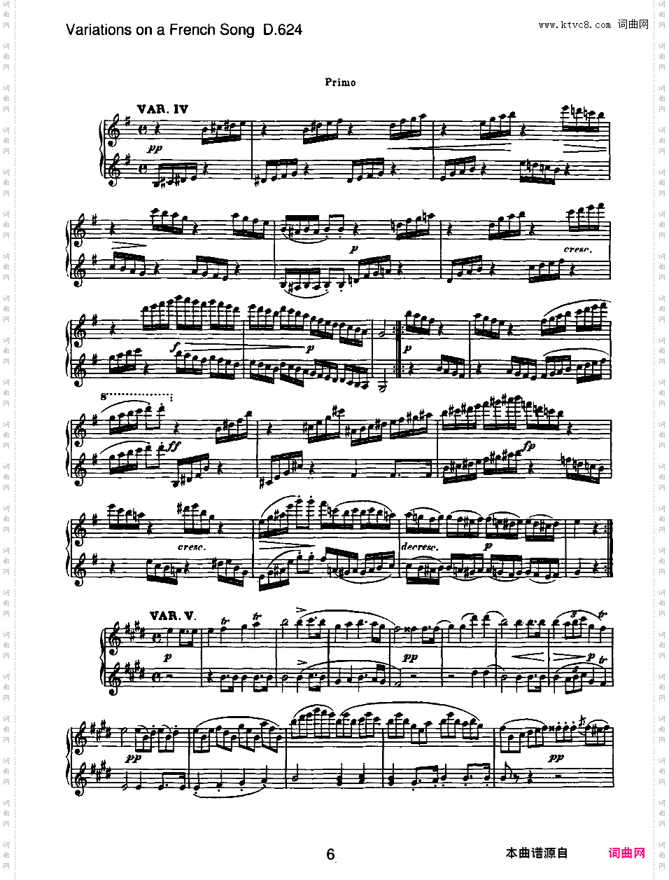 法国歌曲变奏曲 Variations on a French Song Op·10 D·624- 四手联弹