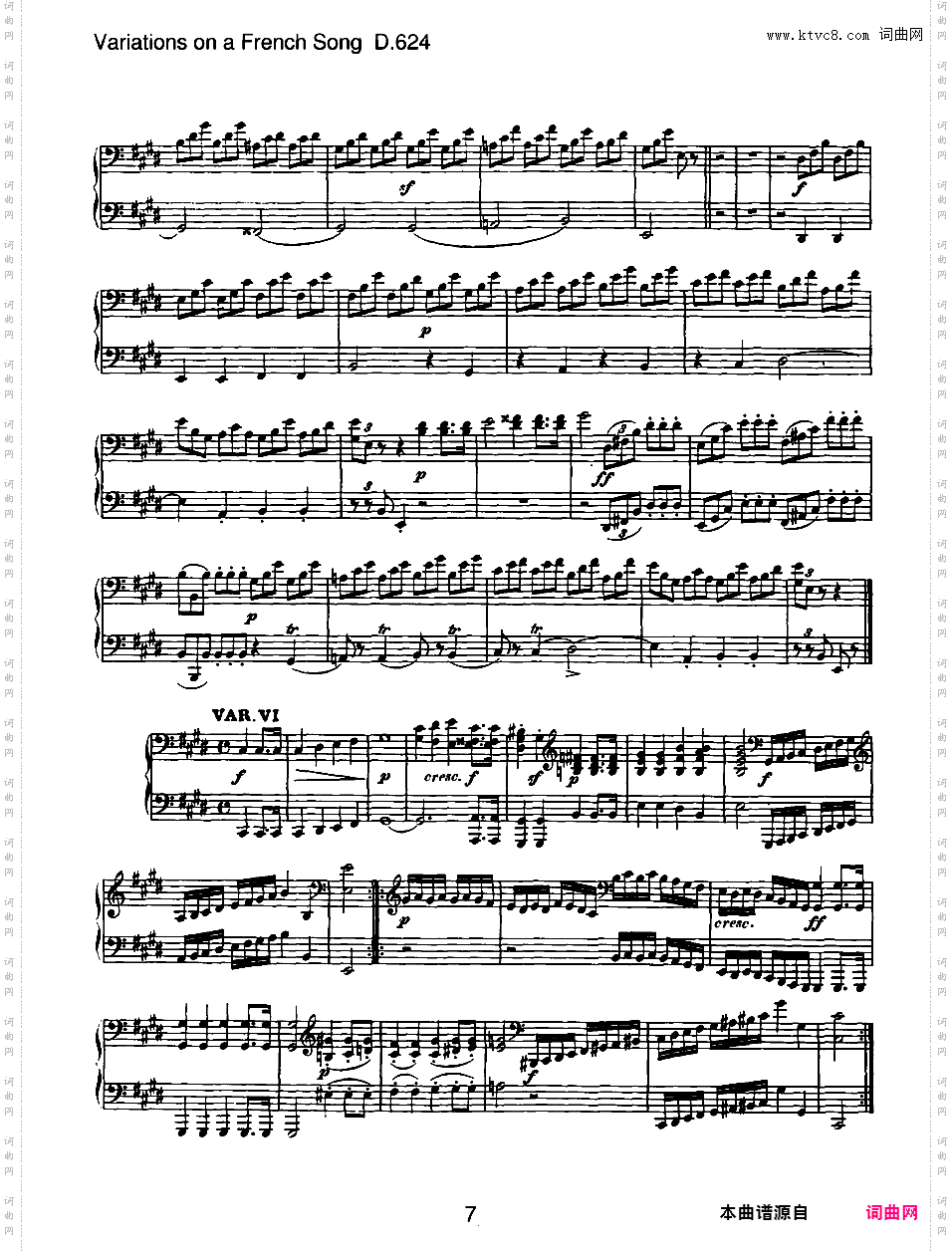 法国歌曲变奏曲 Variations on a French Song Op·10 D·624- 四手联弹