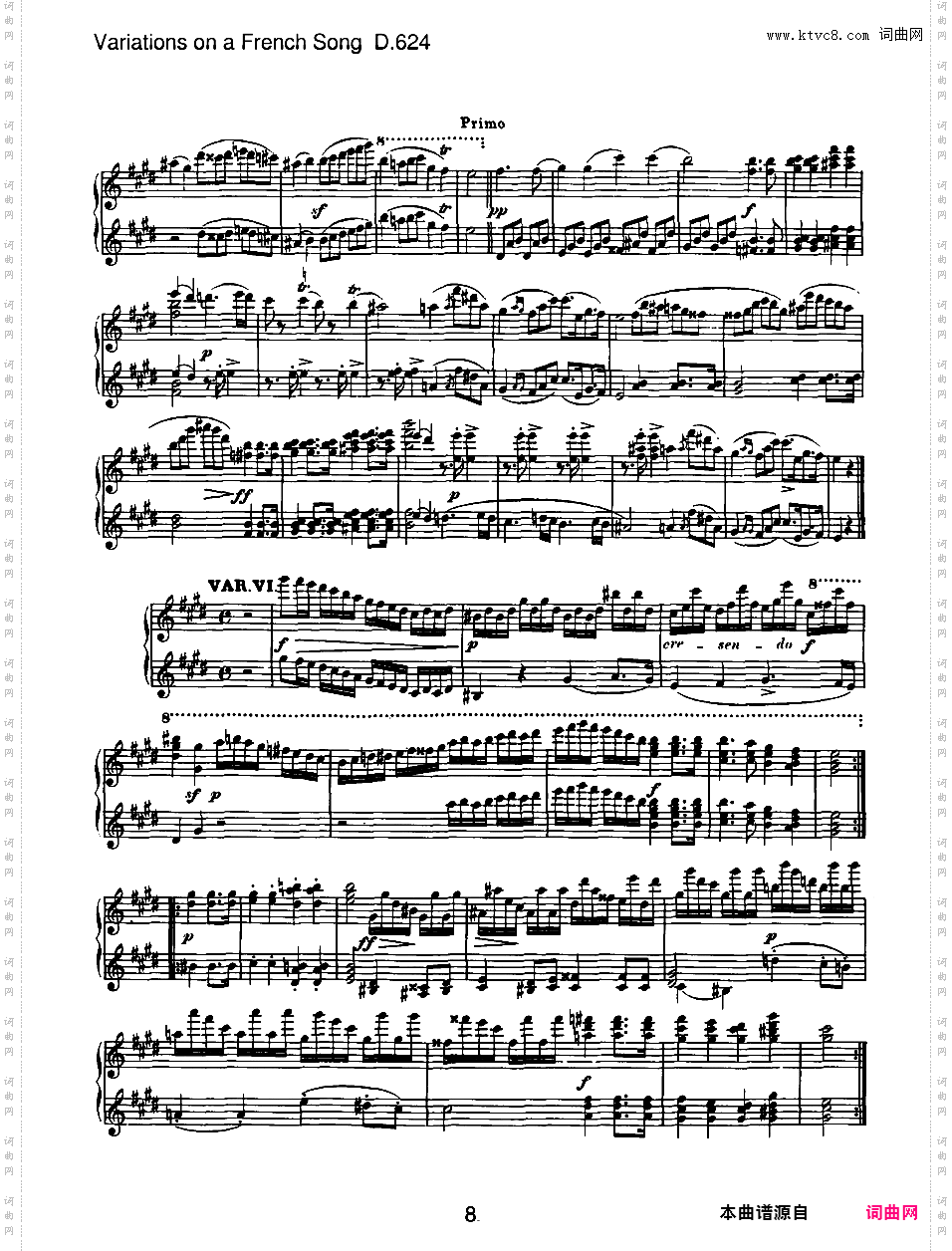 法国歌曲变奏曲 Variations on a French Song Op·10 D·624- 四手联弹