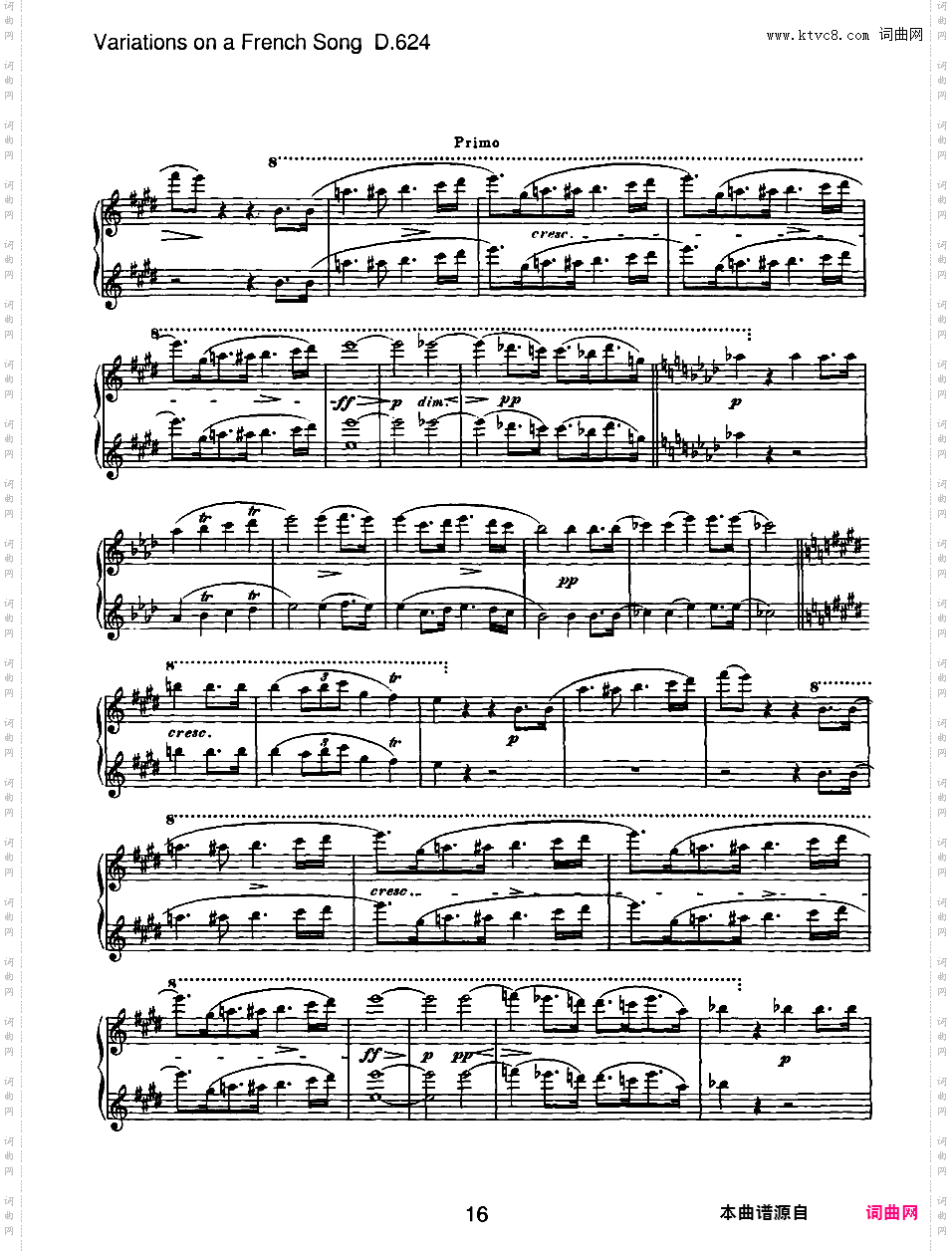 法国歌曲变奏曲 Variations on a French Song Op·10 D·624- 四手联弹