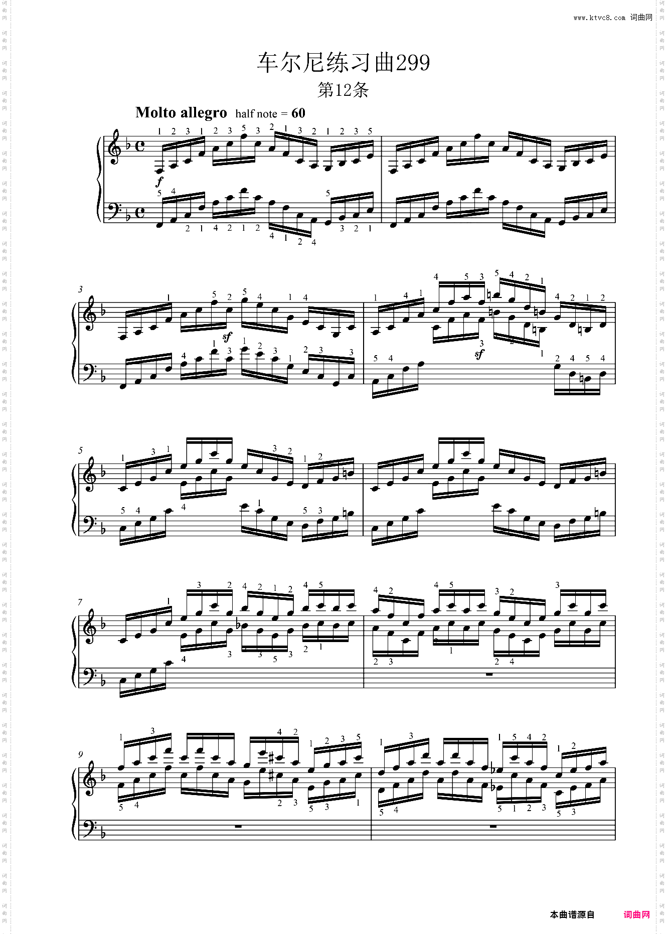 车尔尼299，No12