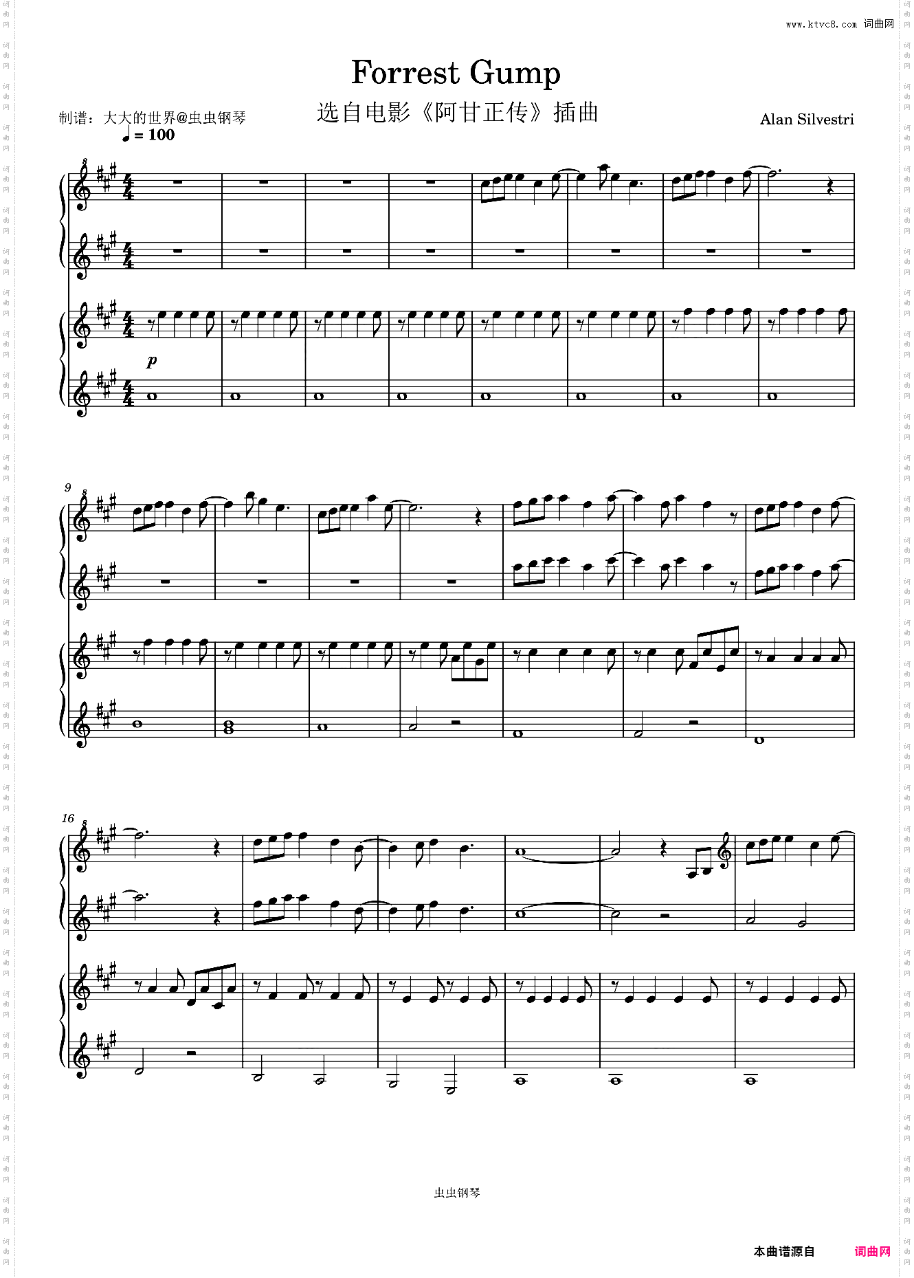 Forrest Gump【四手联弹】-电影《阿甘正传》插曲