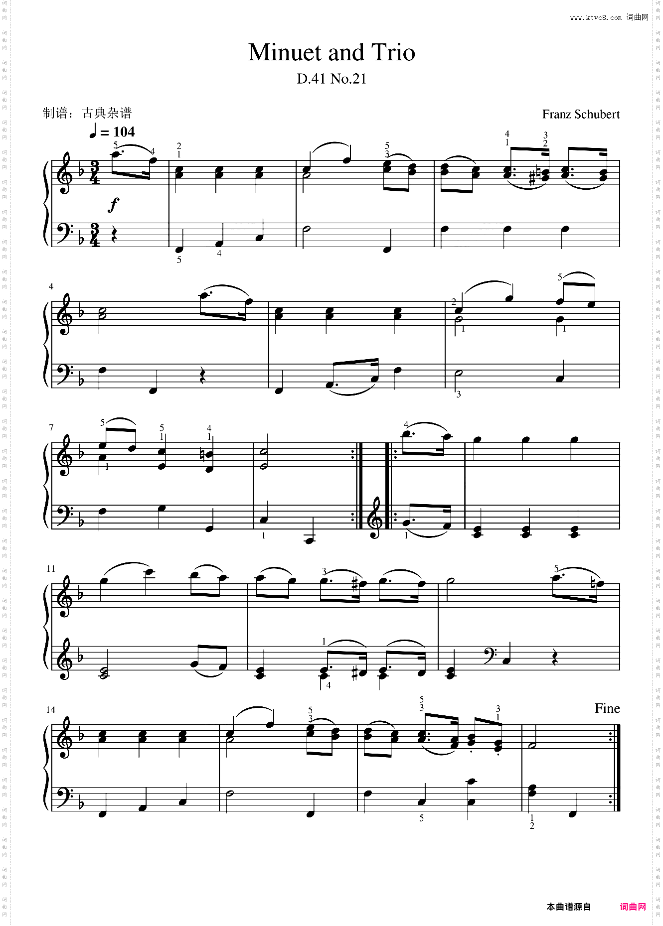 Minuet and Trio舒伯特，英皇考级2021&20224级曲目带指法