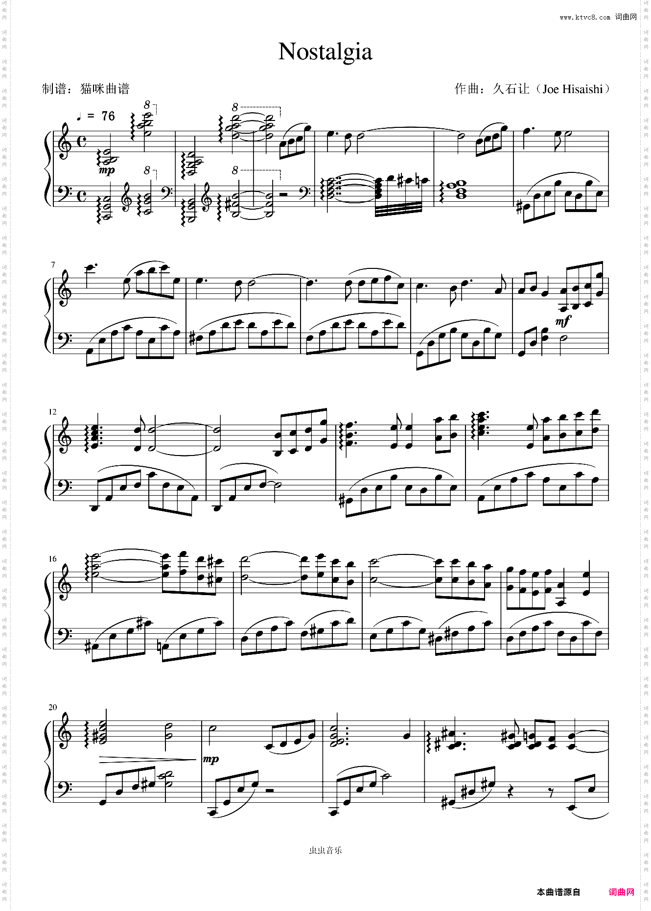 《Nostalgia》久石让Joe Hisaishi