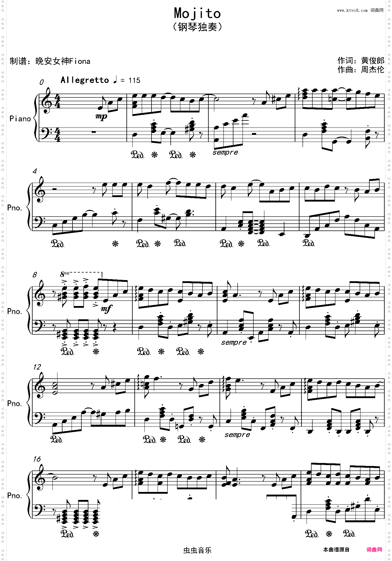 【Mojito】周杰伦 完美演绎钢琴独奏版