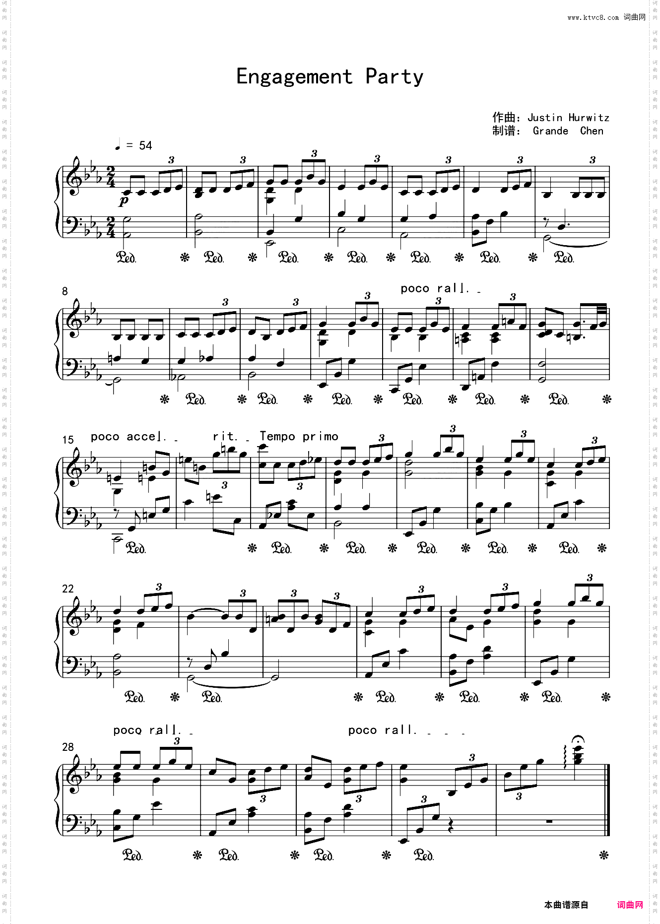 Engagement Party 钢琴独奏谱 爱乐之城插曲