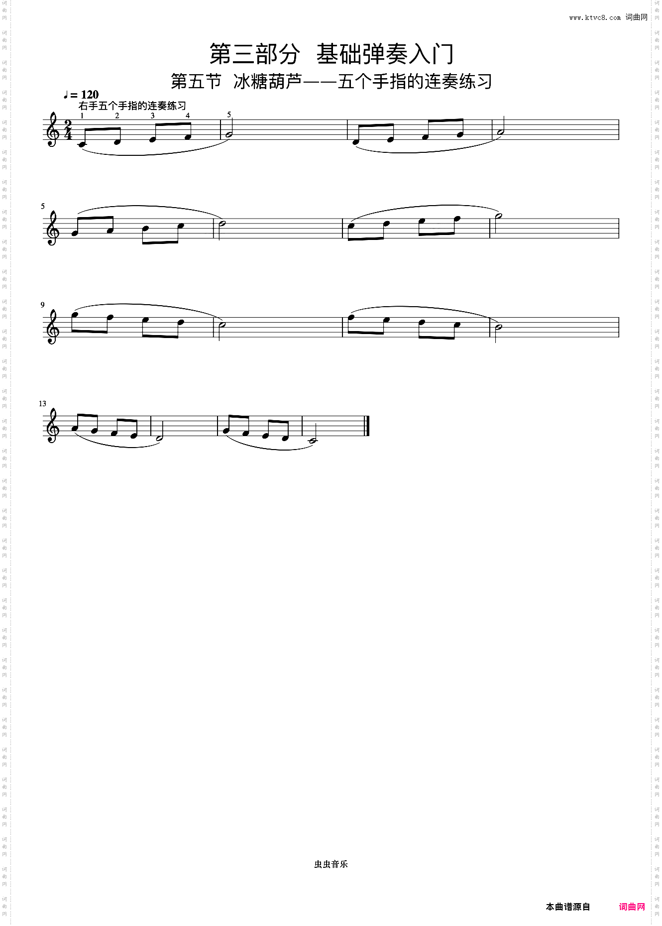 右手五个手指的连奏练习《手指训练操》